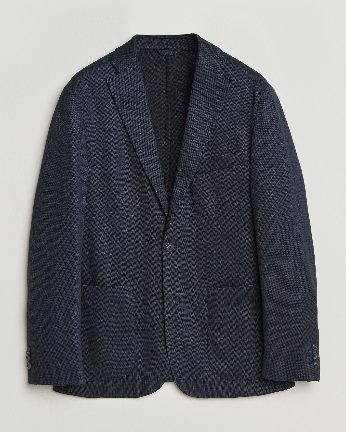 Men | Blazers | Eton | Linen Jersey Herringbone Blazer Navy Blue