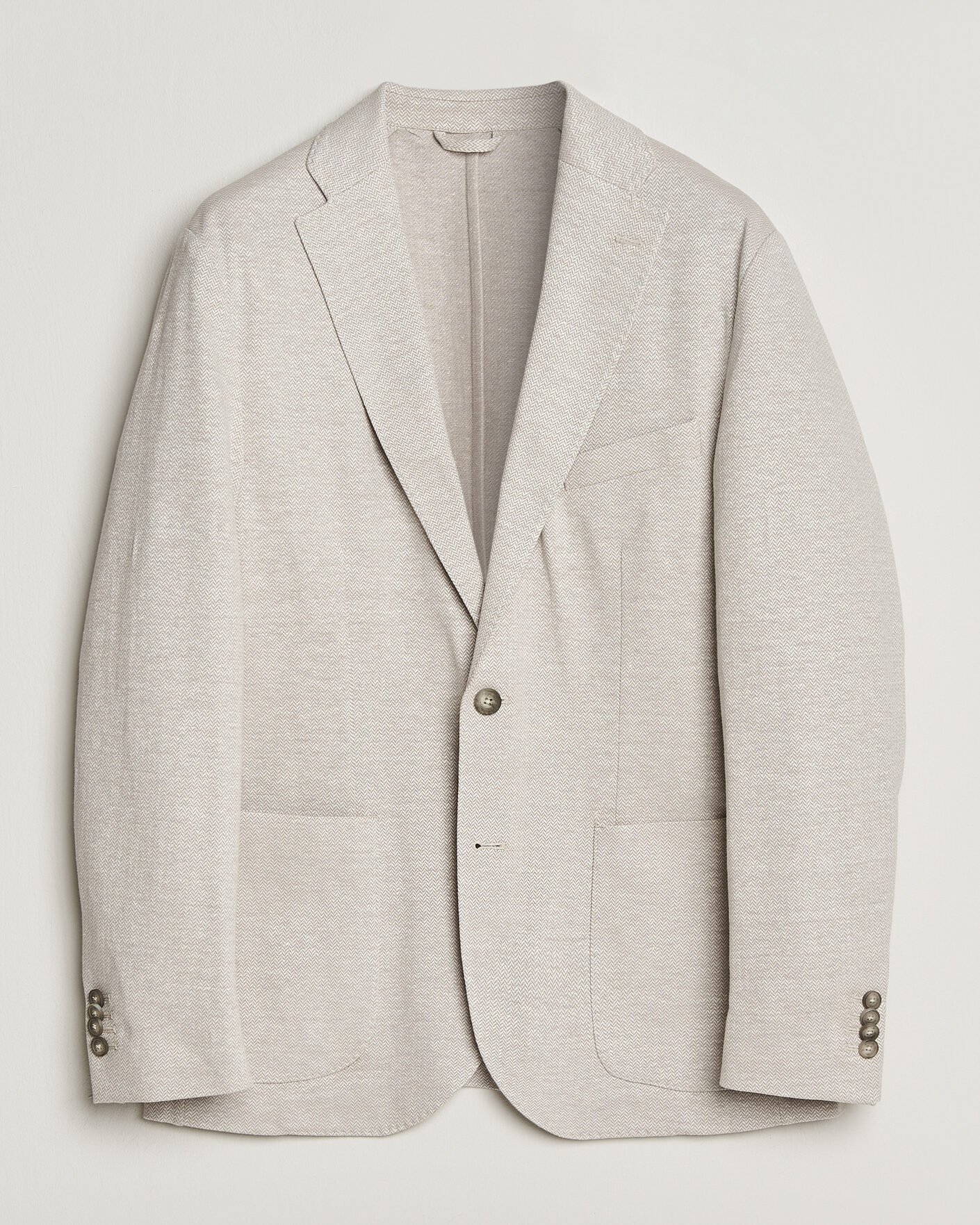 Men | Blazers | Eton | Linen Jersey Herringbone Blazer Beige