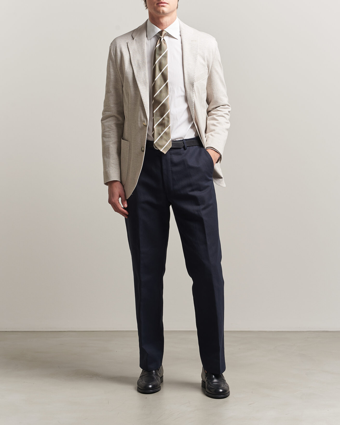 Men | Blazers | Eton | Linen Jersey Herringbone Blazer Beige