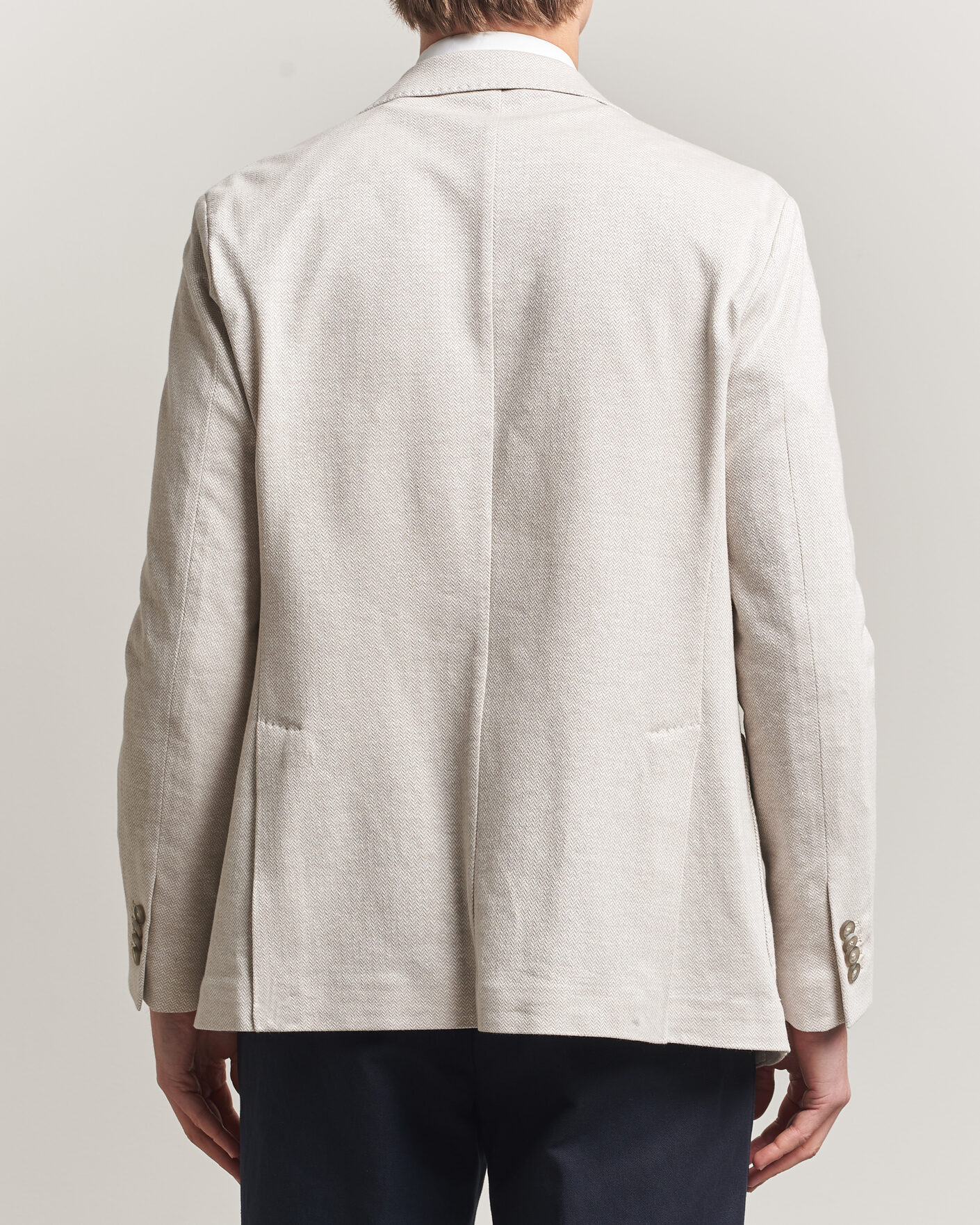 Men | Blazers | Eton | Linen Jersey Herringbone Blazer Beige