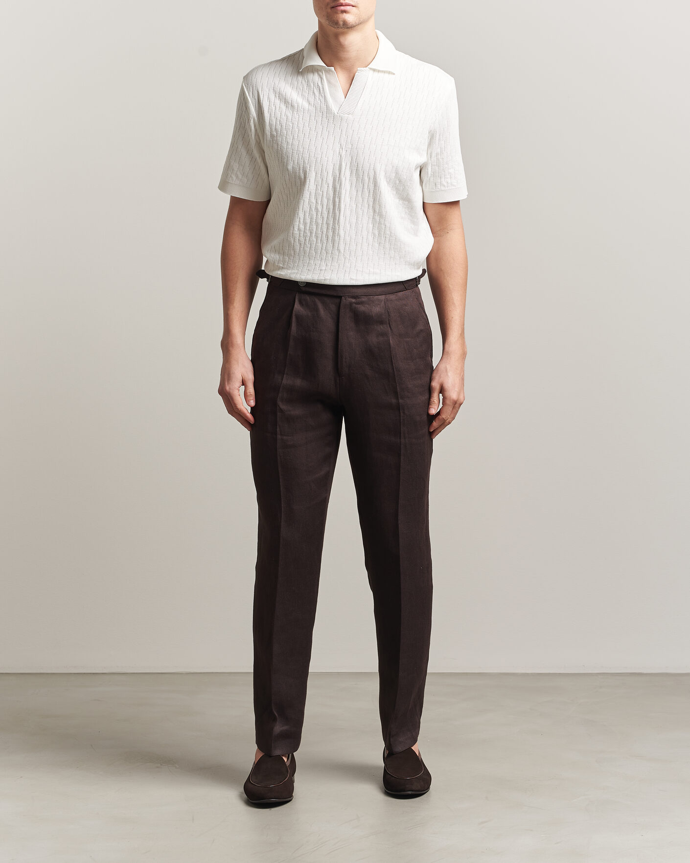 Men | Polo Shirts | Eton | Open Collar Jacquard Polo Off White