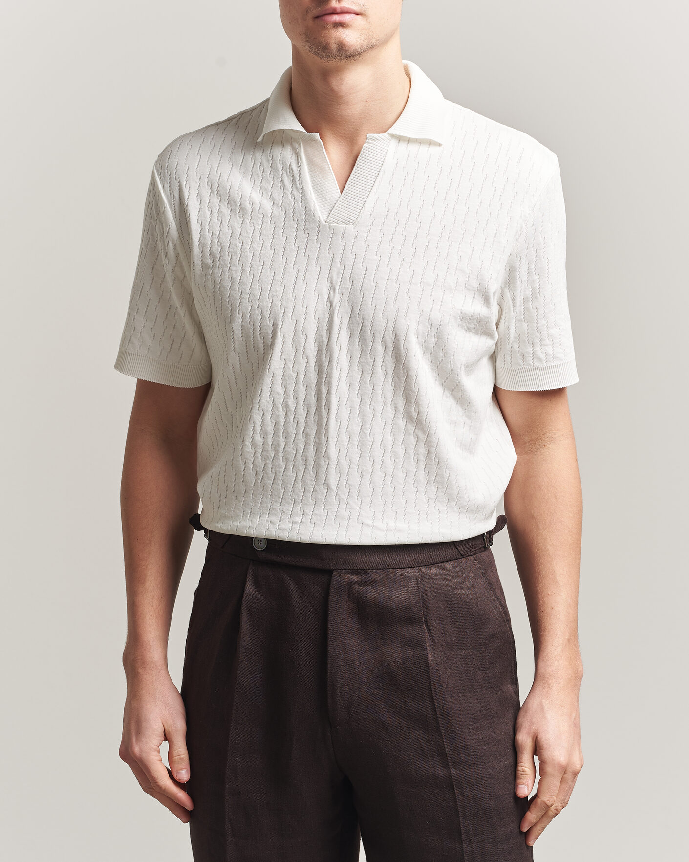 Men | Polo Shirts | Eton | Open Collar Jacquard Polo Off White