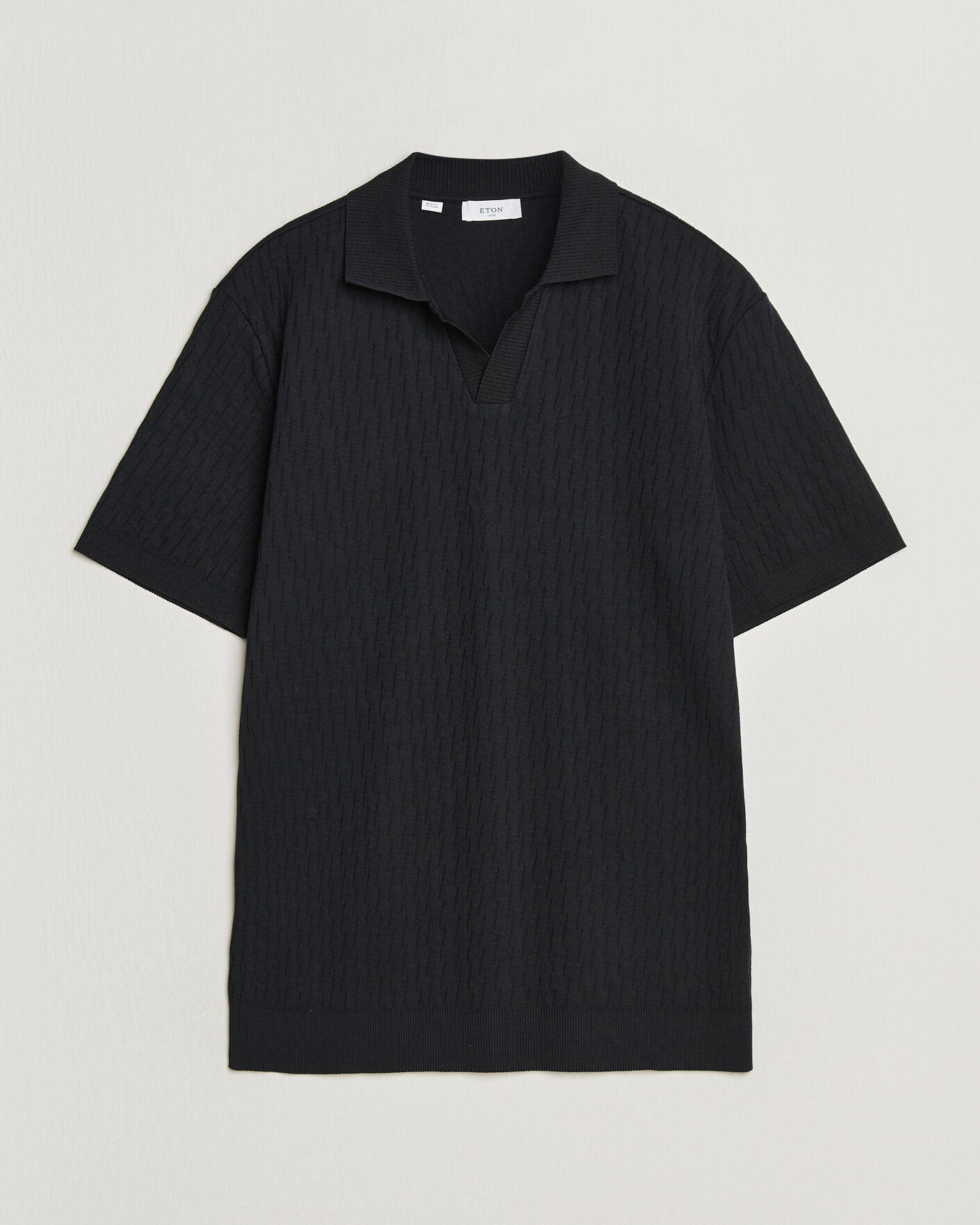 Men | Polo Shirts | Eton | Open Collar Jacquard Polo Black