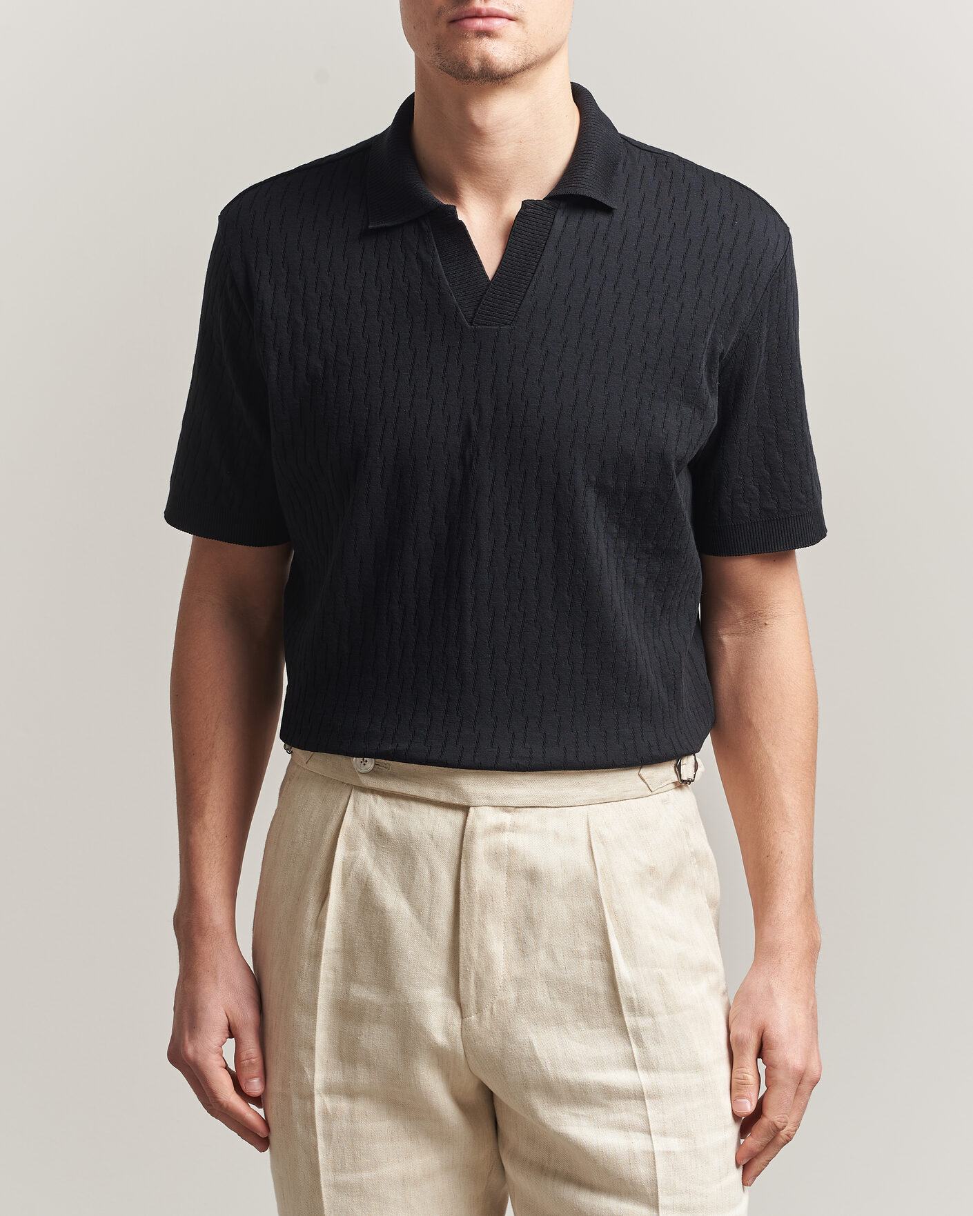Men | Polo Shirts | Eton | Open Collar Jacquard Polo Black