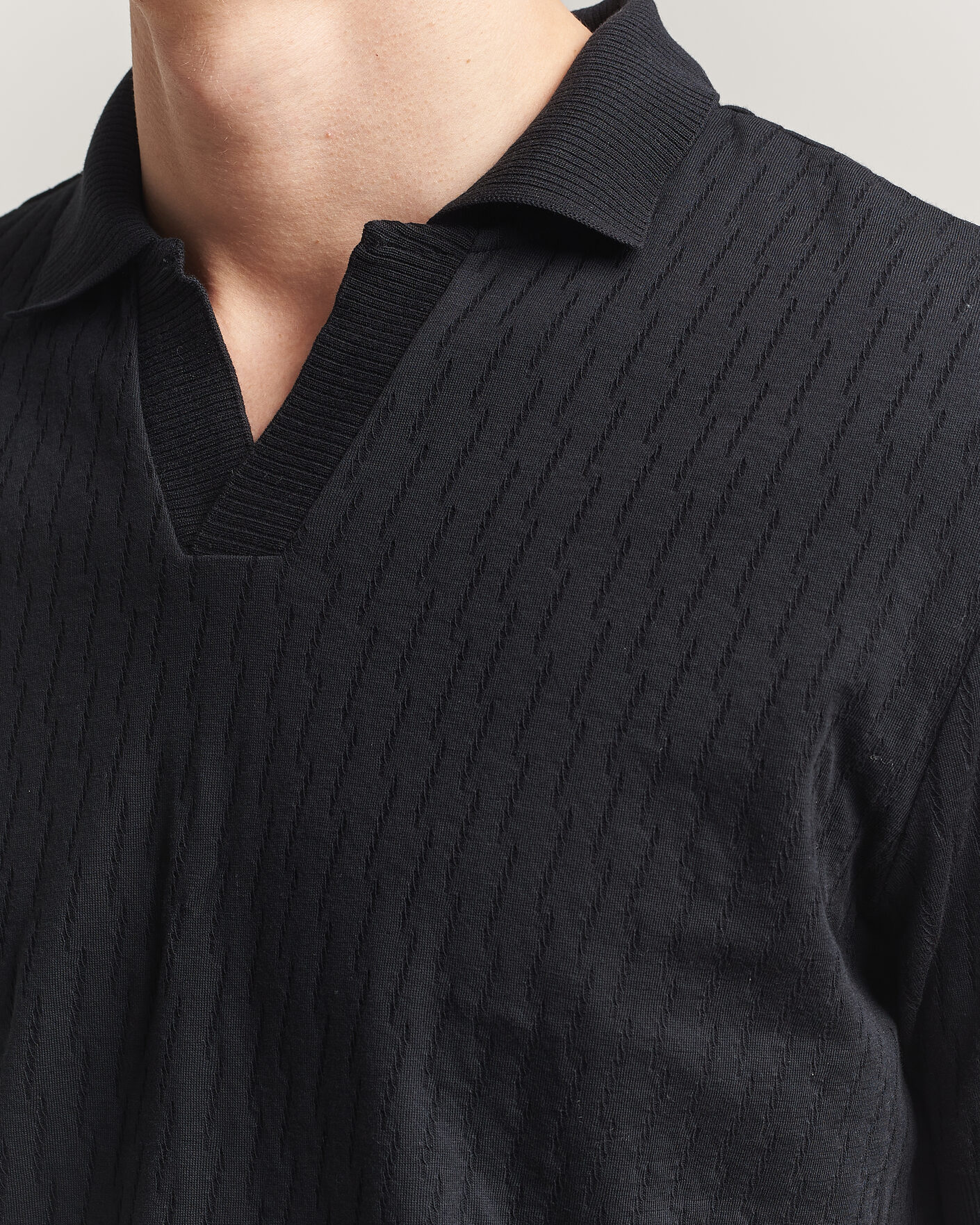 Men | Polo Shirts | Eton | Open Collar Jacquard Polo Black