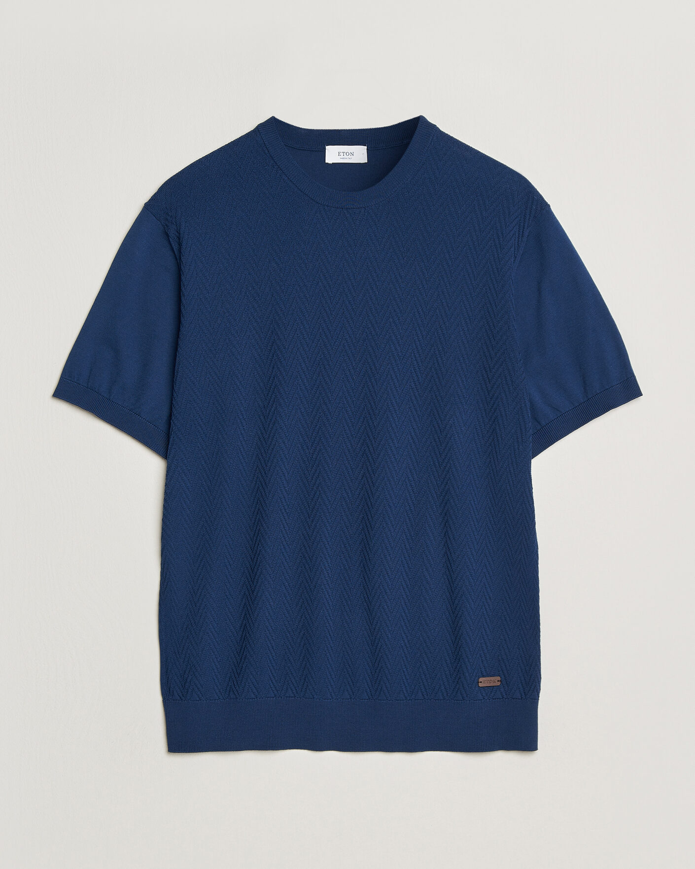 Men | T-Shirts | Eton | Cotton Knitted Crew Neck T-Shirt Navy Blue