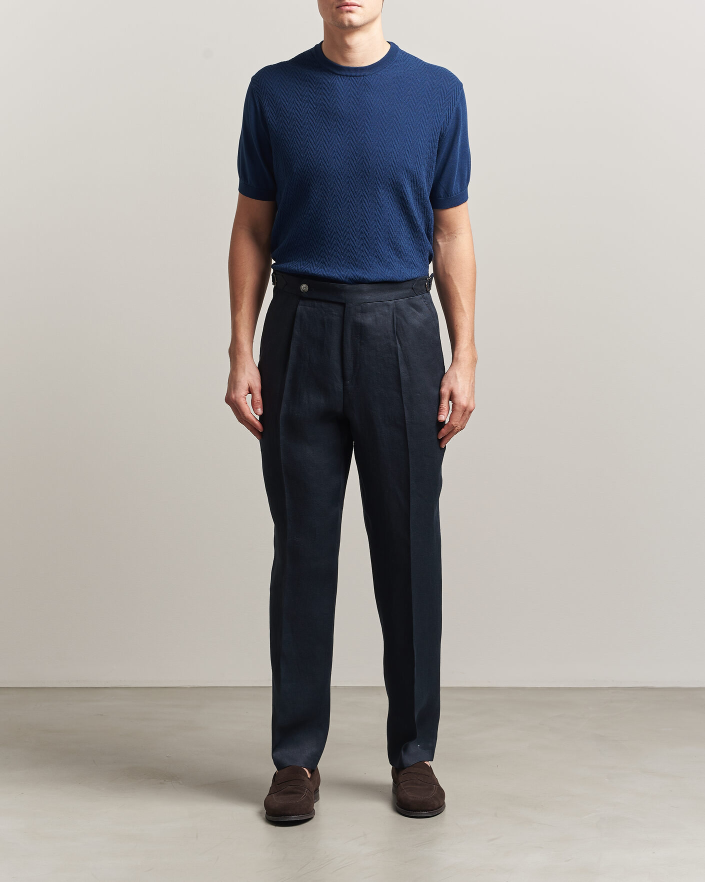 Men | T-Shirts | Eton | Cotton Knitted Crew Neck T-Shirt Navy Blue