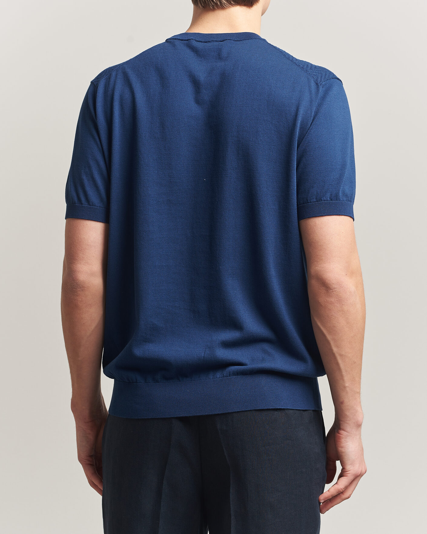 Men | T-Shirts | Eton | Cotton Knitted Crew Neck T-Shirt Navy Blue