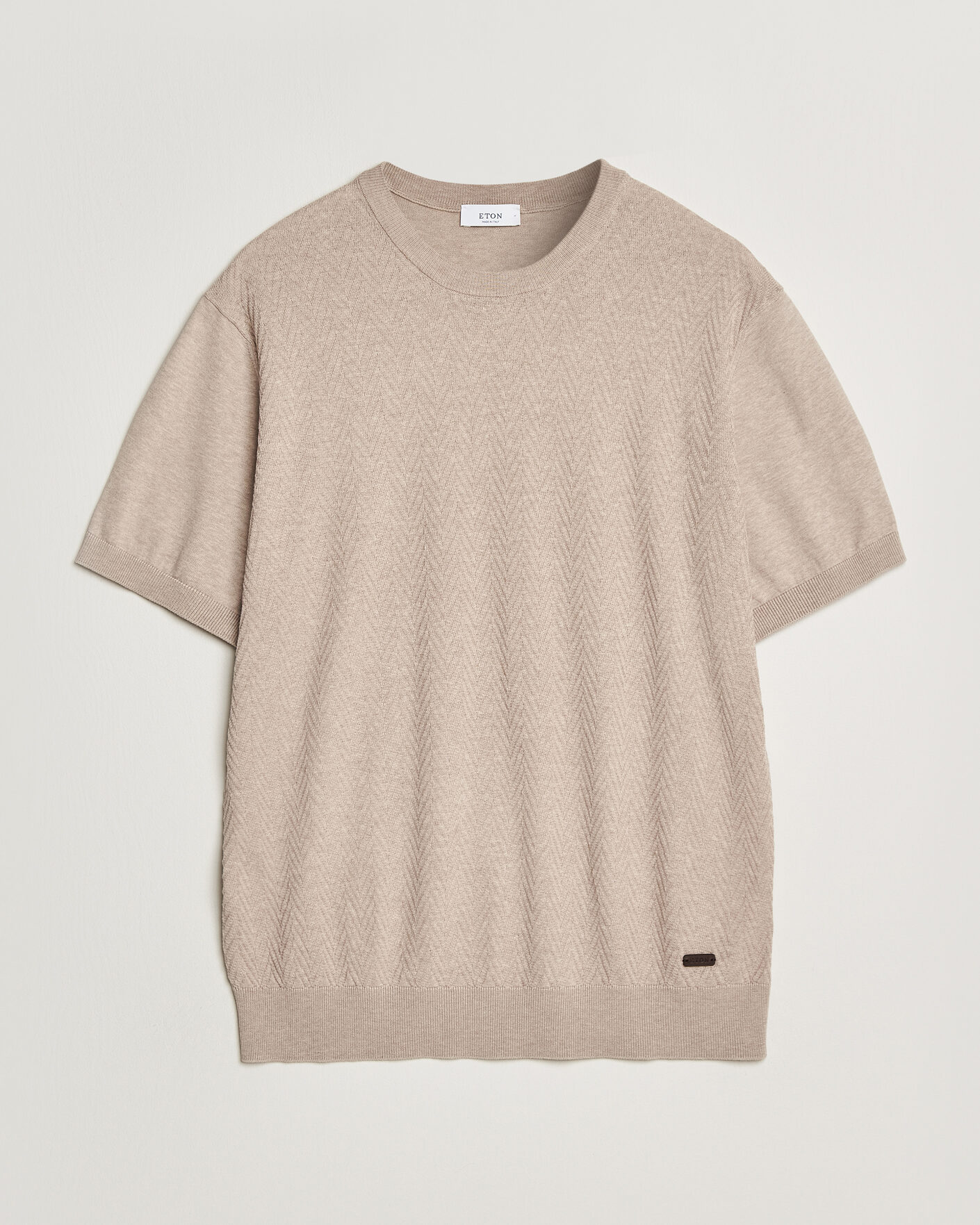 Men | T-Shirts | Eton | Cotton Knitted Crew Neck T-Shirt Beige