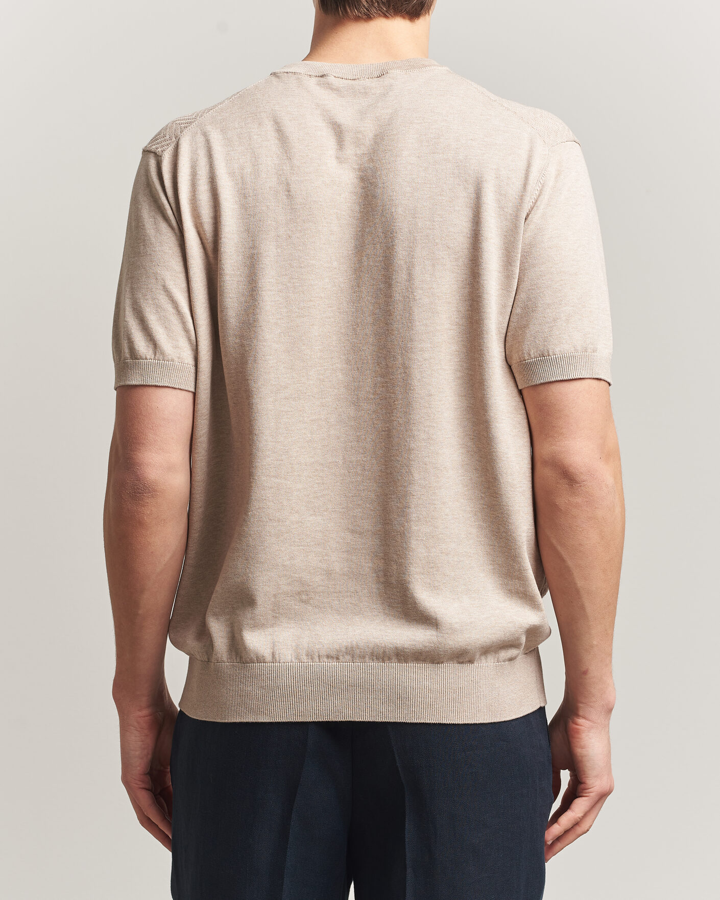 Men | T-Shirts | Eton | Cotton Knitted Crew Neck T-Shirt Beige