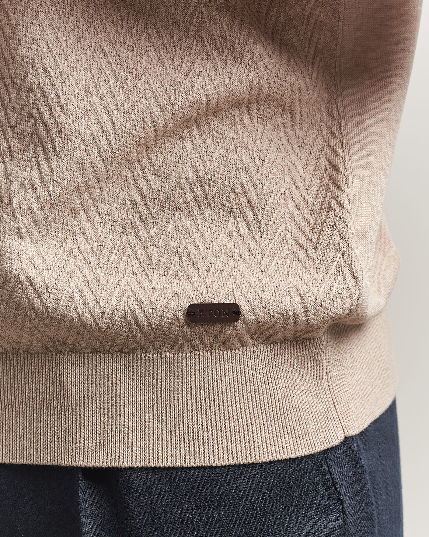 Men | T-Shirts | Eton | Cotton Knitted Crew Neck T-Shirt Beige
