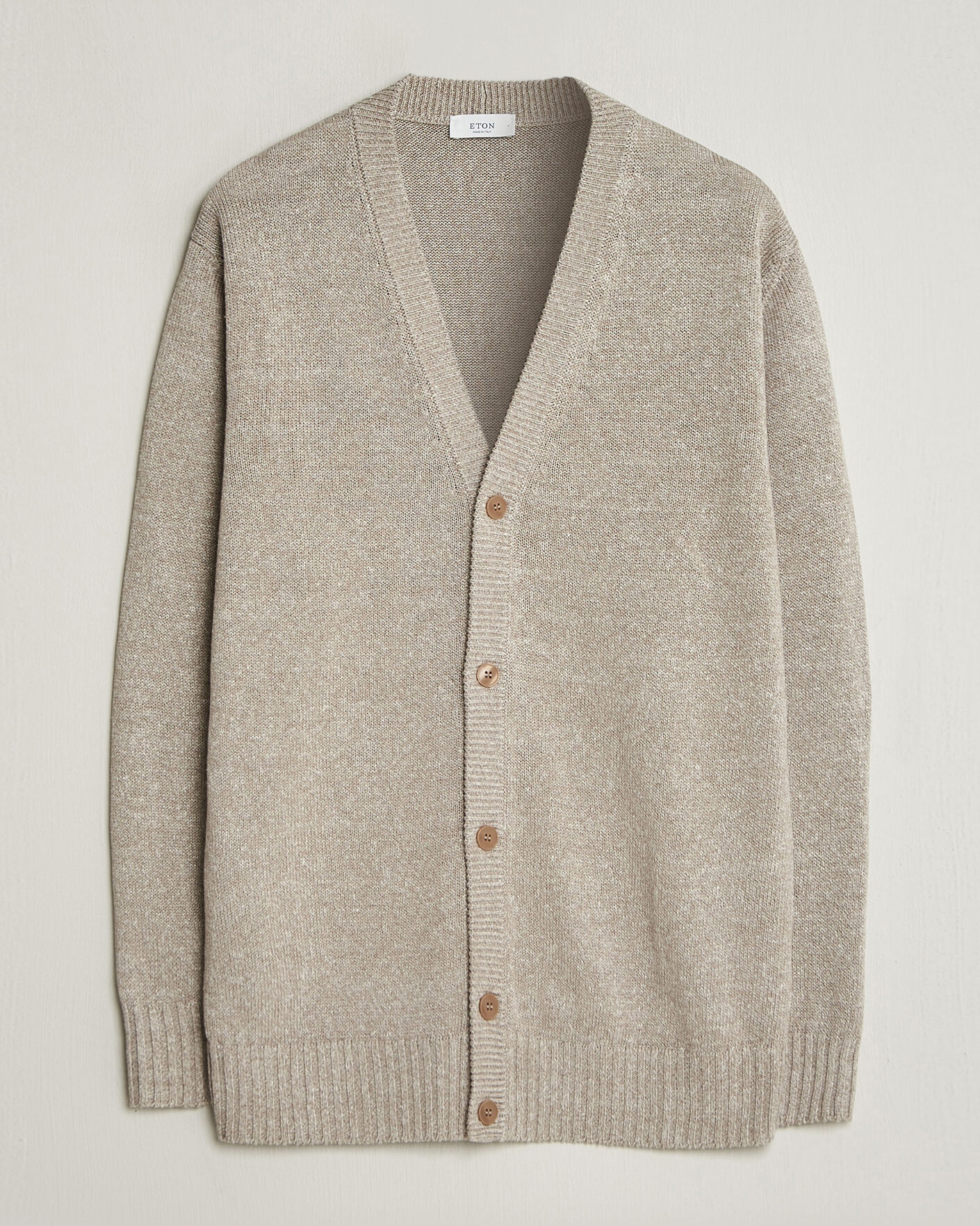 Men | Sweaters & Knitwear | Eton | Cotton Linen Knitted Cardigan Beige
