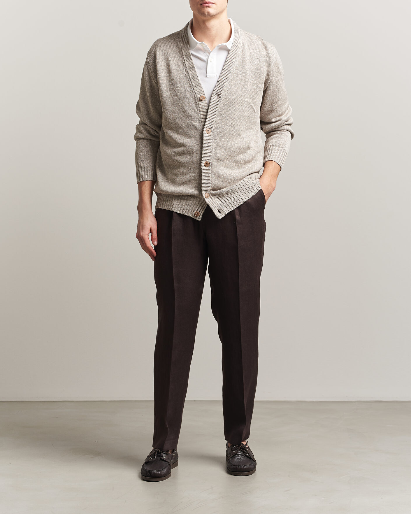 Men | Sweaters & Knitwear | Eton | Cotton Linen Knitted Cardigan Beige