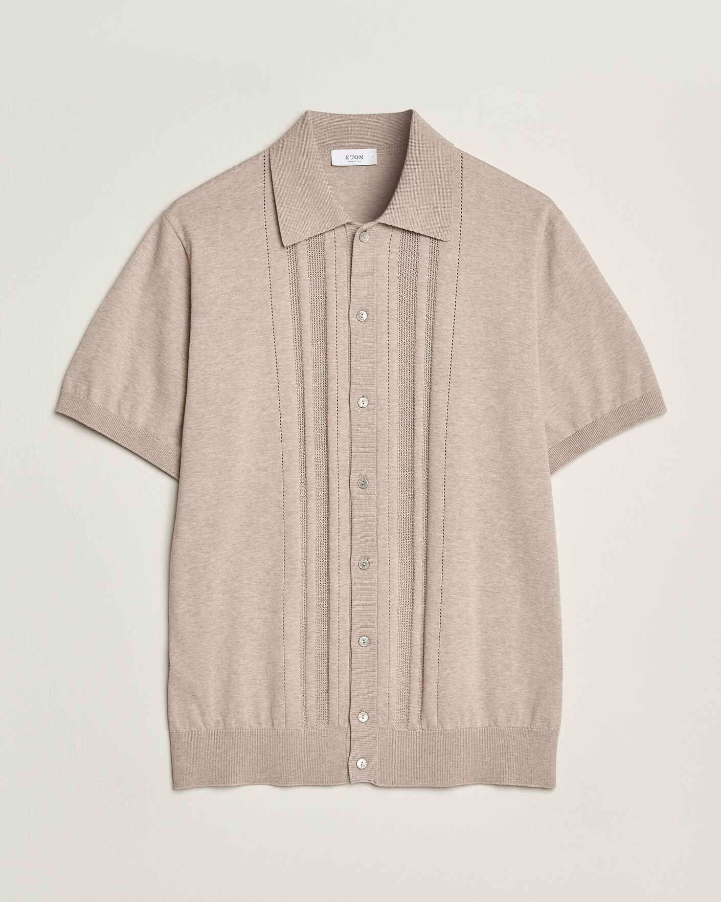 Men | Shirts | Eton | Cotton Structured Knitted Short Sleeve Shirt Beige