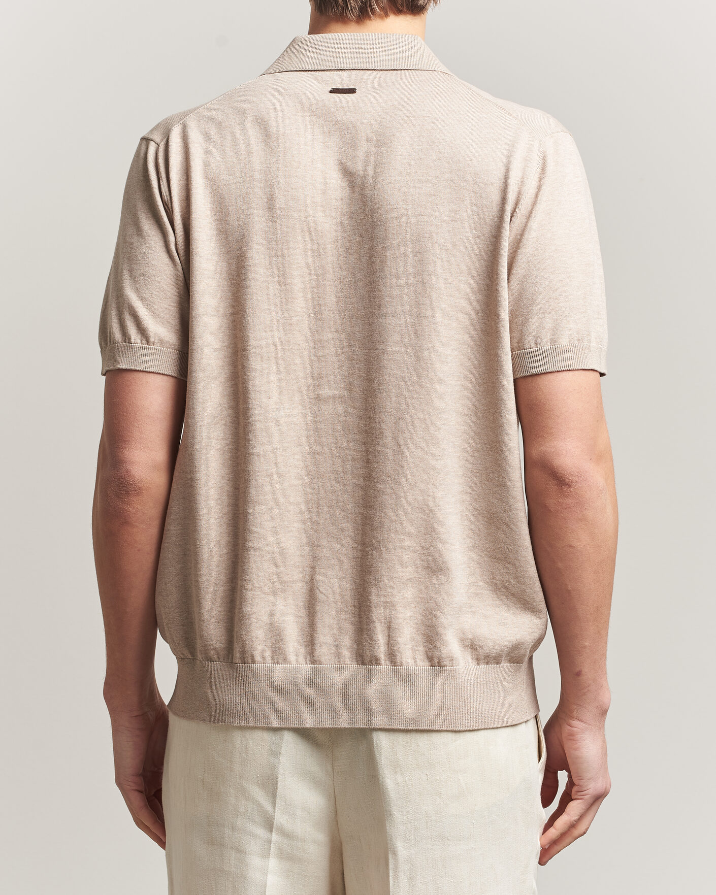Men | Shirts | Eton | Cotton Structured Knitted Short Sleeve Shirt Beige