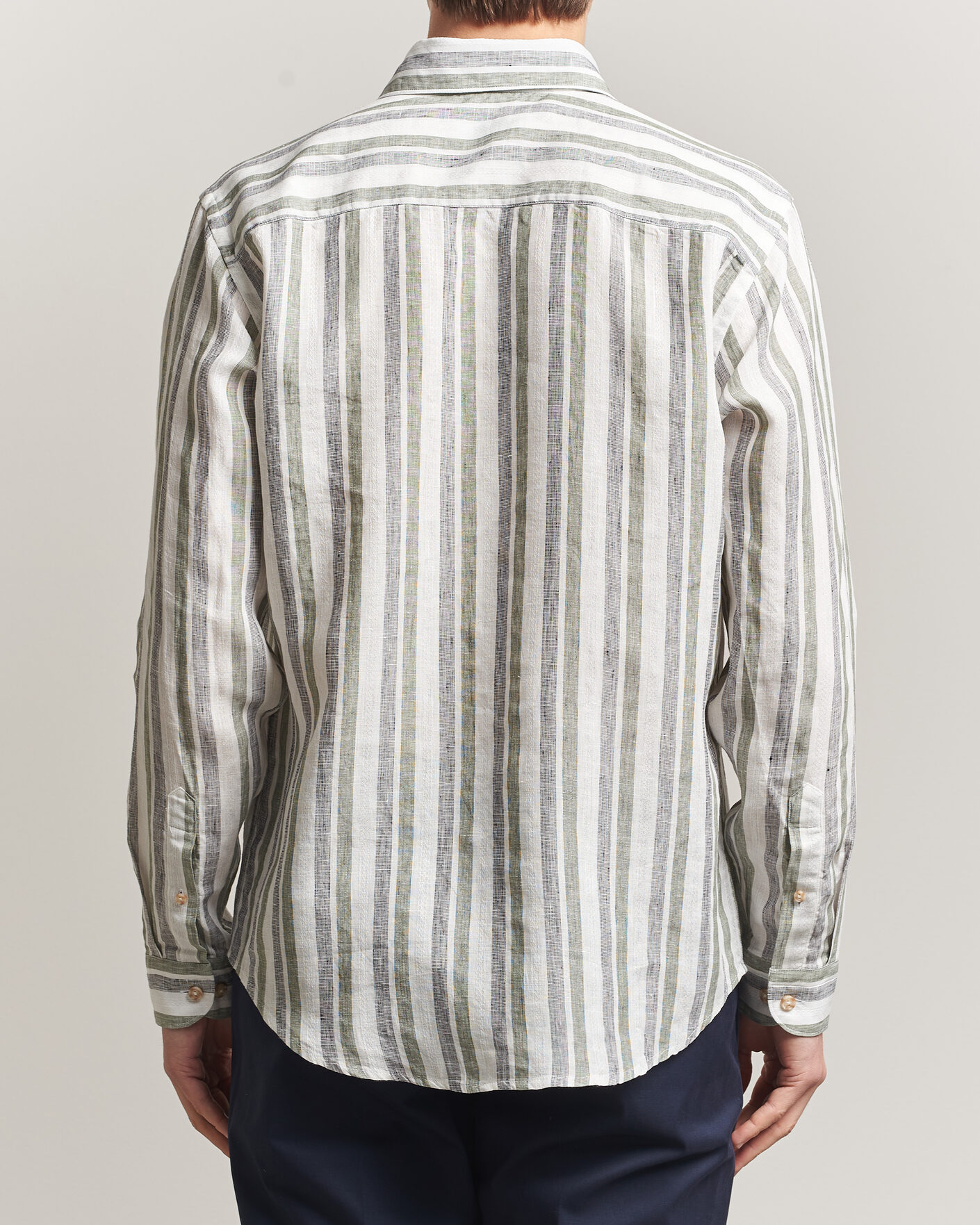 Men | Shirts | Eton | Casual Fit Striped Linen Shirt Dark Green