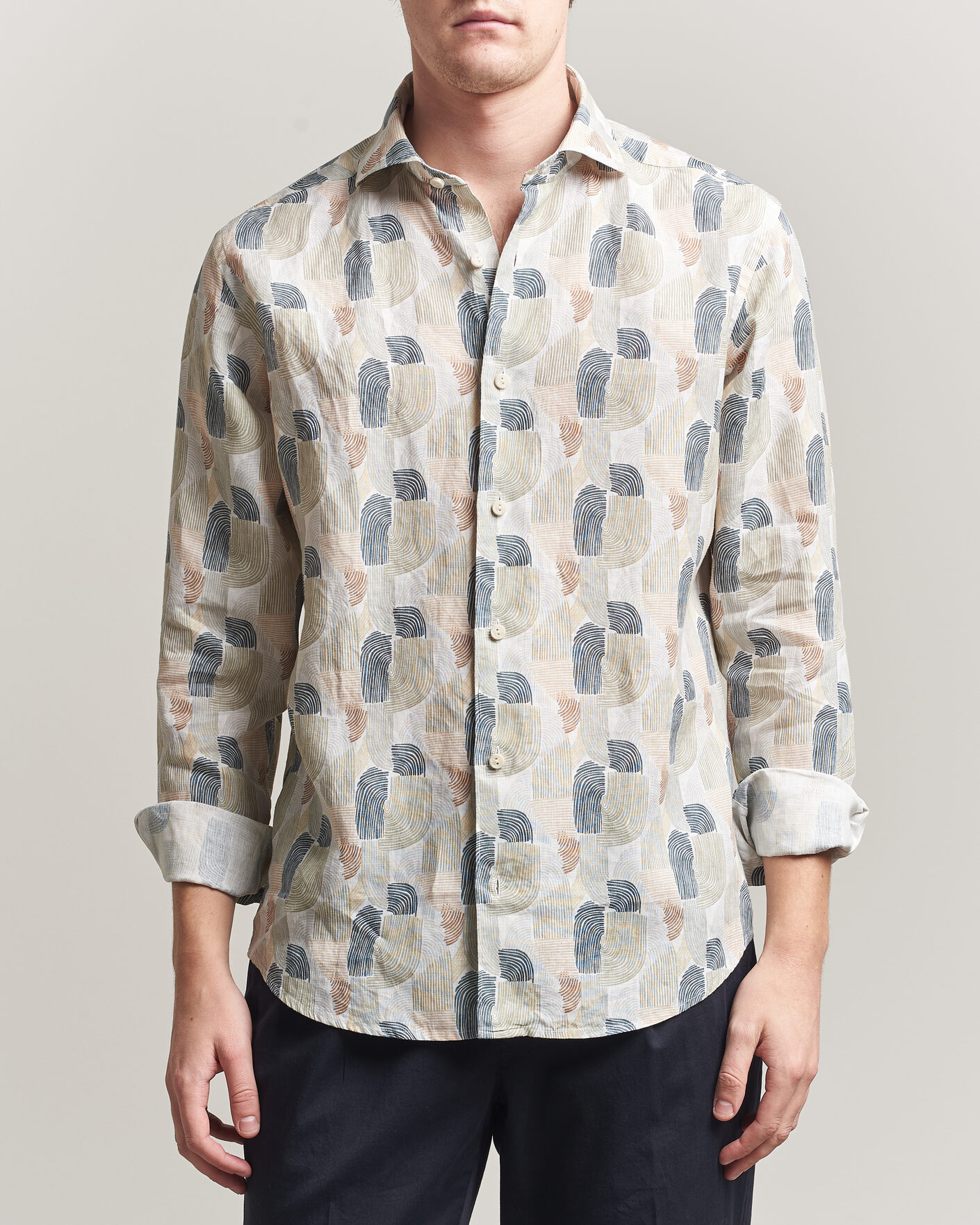 Men | Shirts | Eton | Casual Fit Printed Linen Shirt Multi