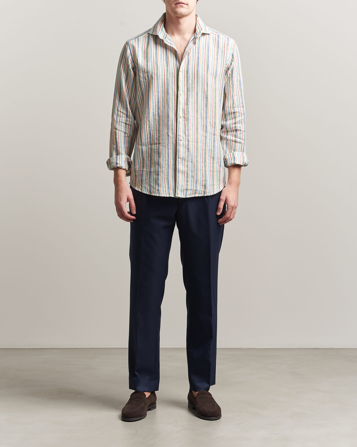 Men | Shirts | Eton | Casual Fit Striped Linen Shirt Multi