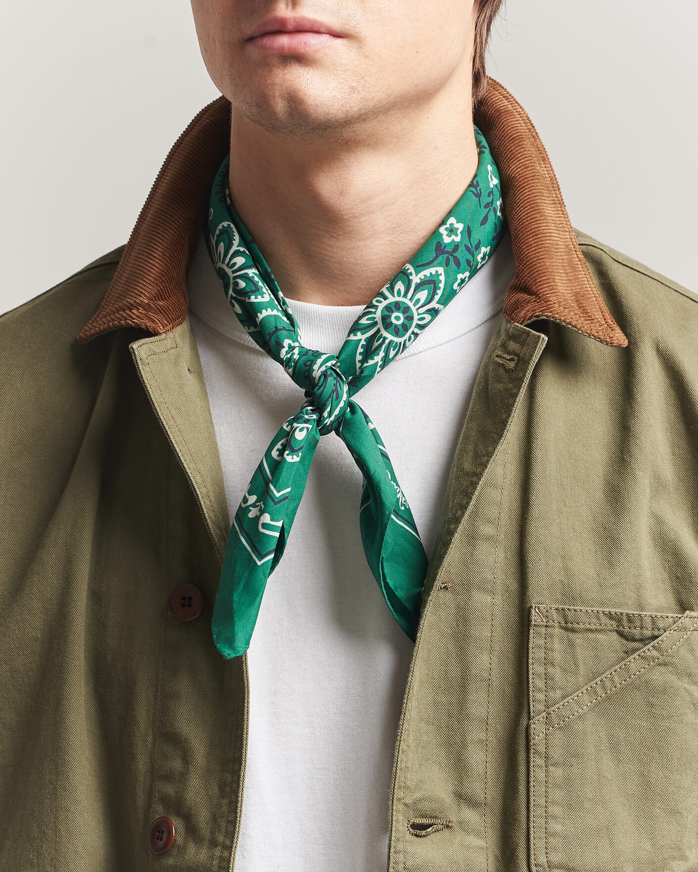 Men | Dress Scarves | Drake's | Classic Paisley Bandana Green