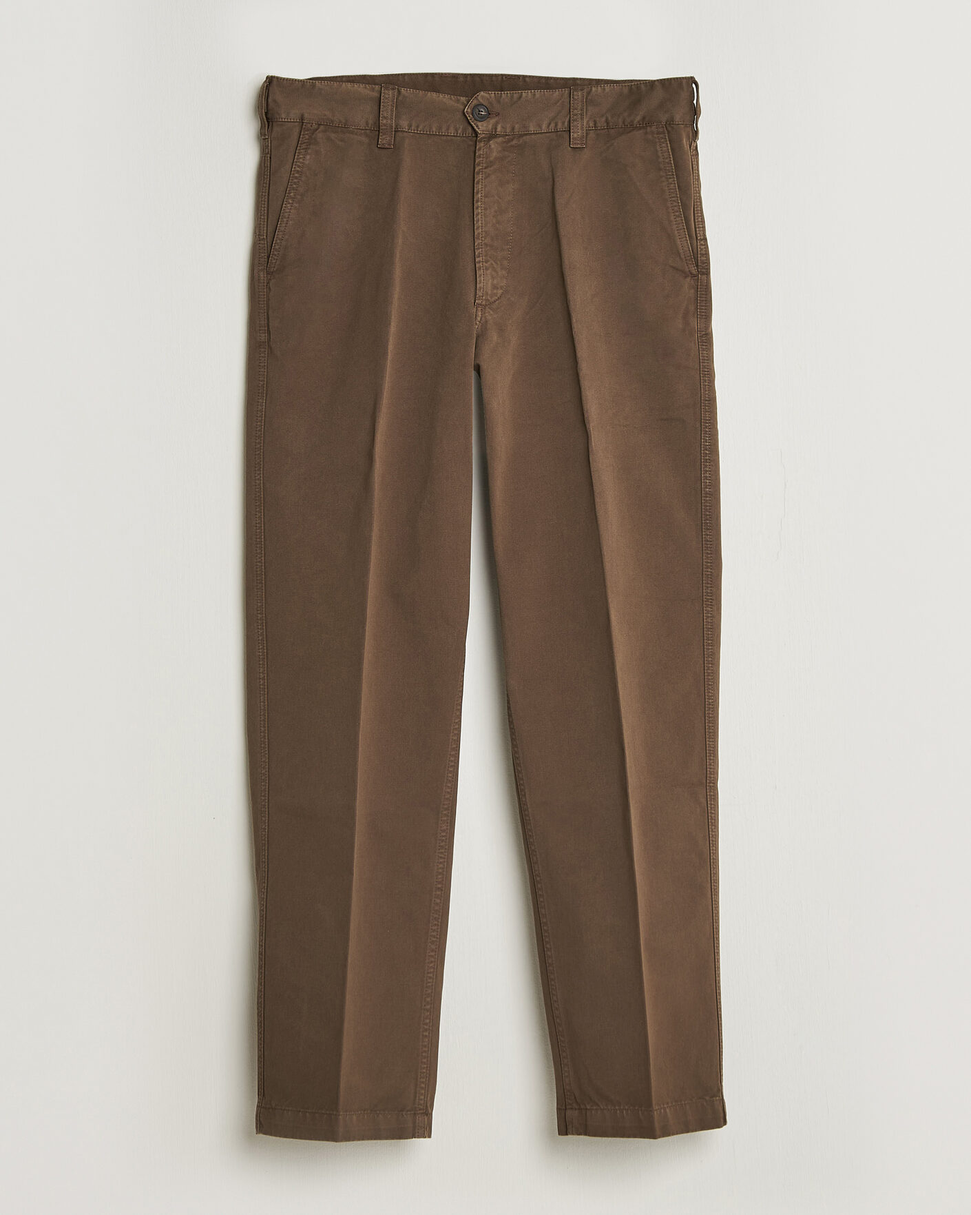 Men | Trousers | Drake's | Peached Flat Front Cotton Chino Brown