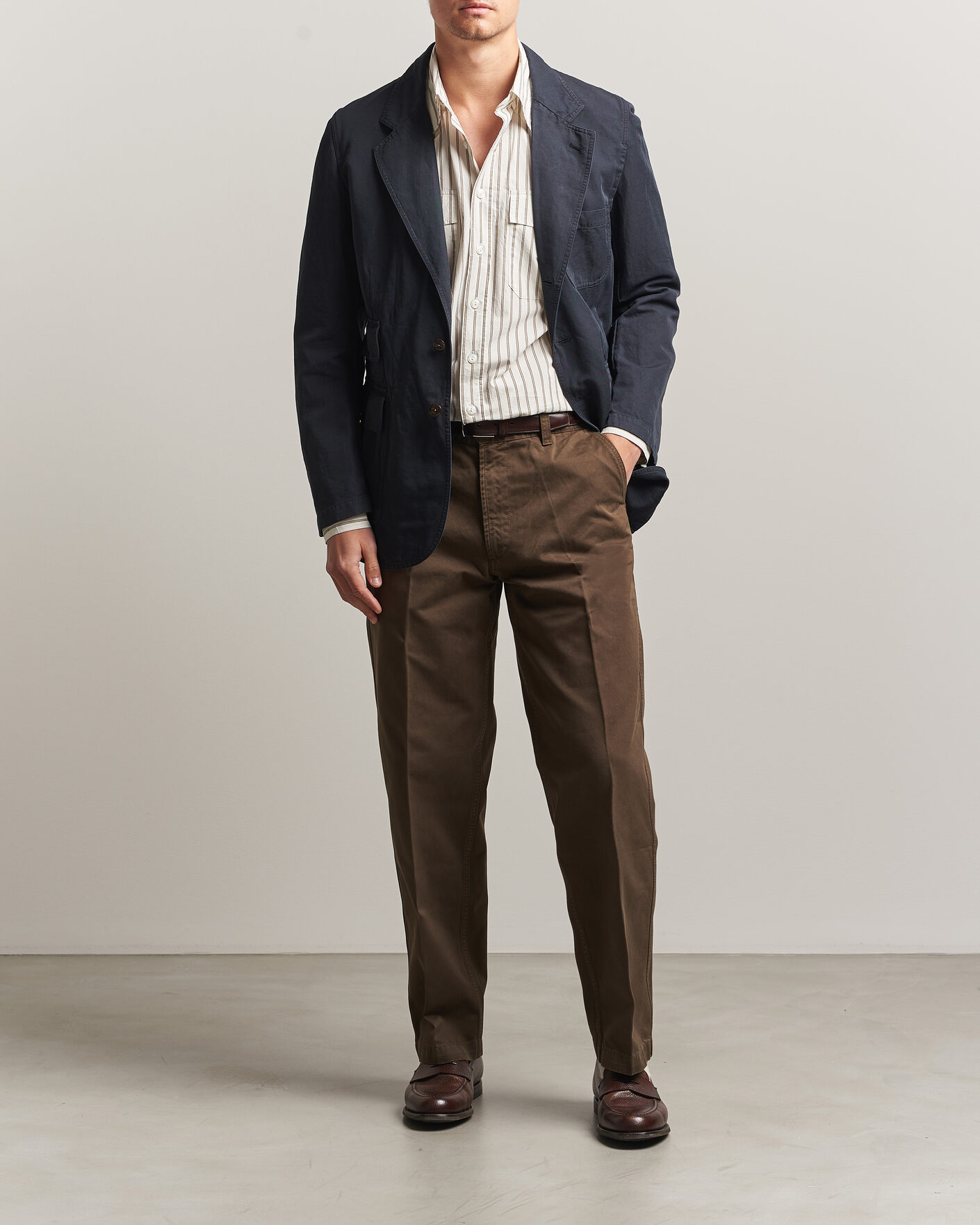 Men | Trousers | Drake's | Peached Flat Front Cotton Chino Brown