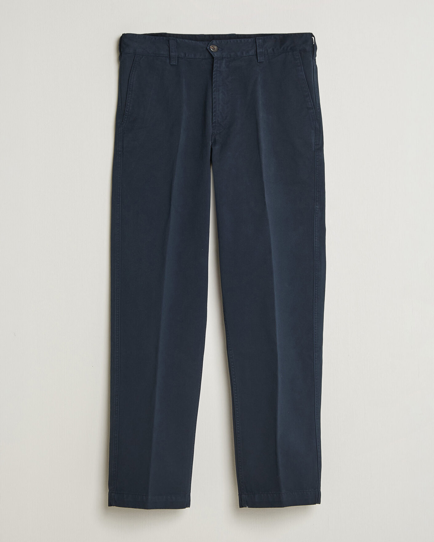 Men | Trousers | Drake's | Peached Flat Front Cotton Chino Navy