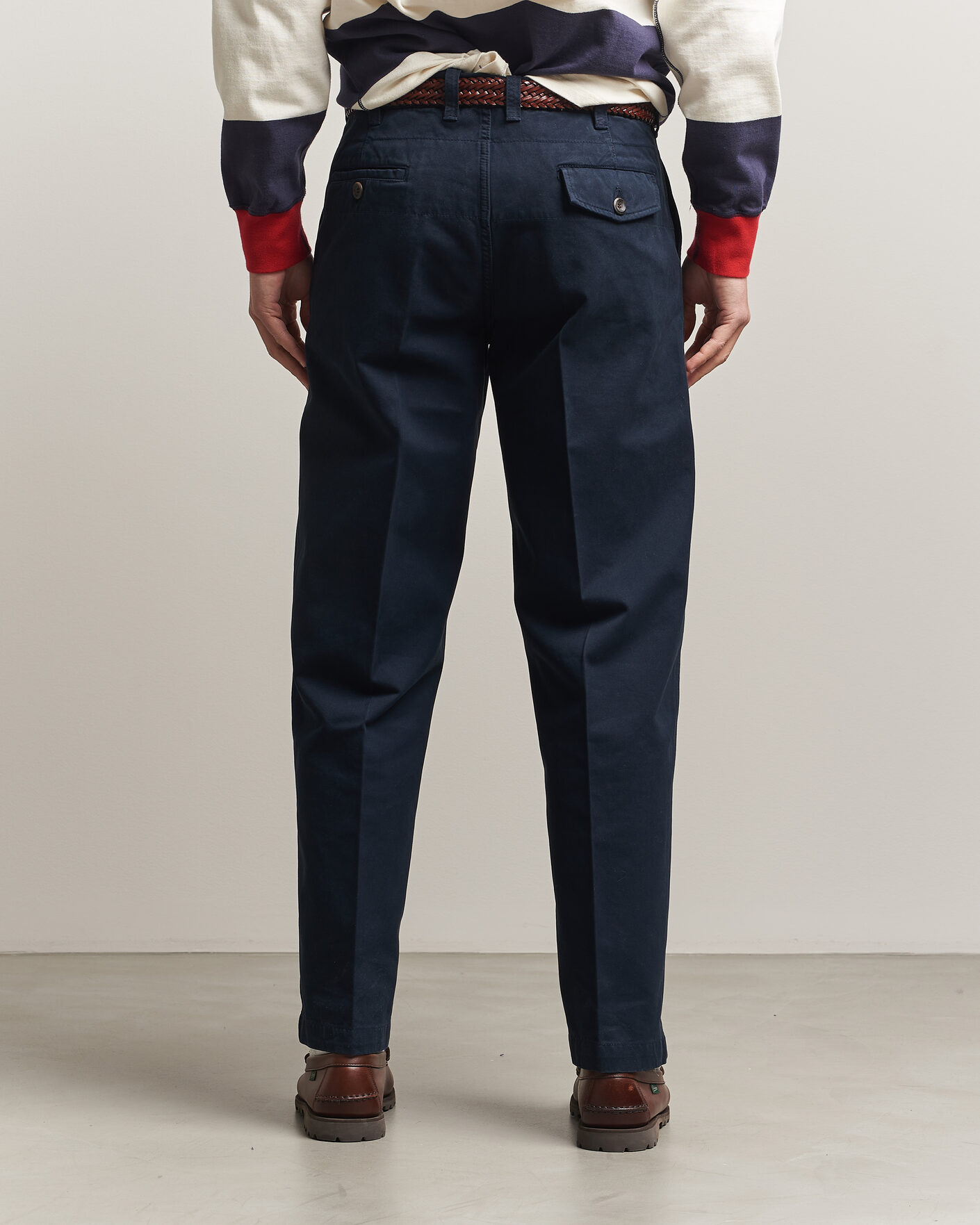 Men | Trousers | Drake's | Peached Flat Front Cotton Chino Navy