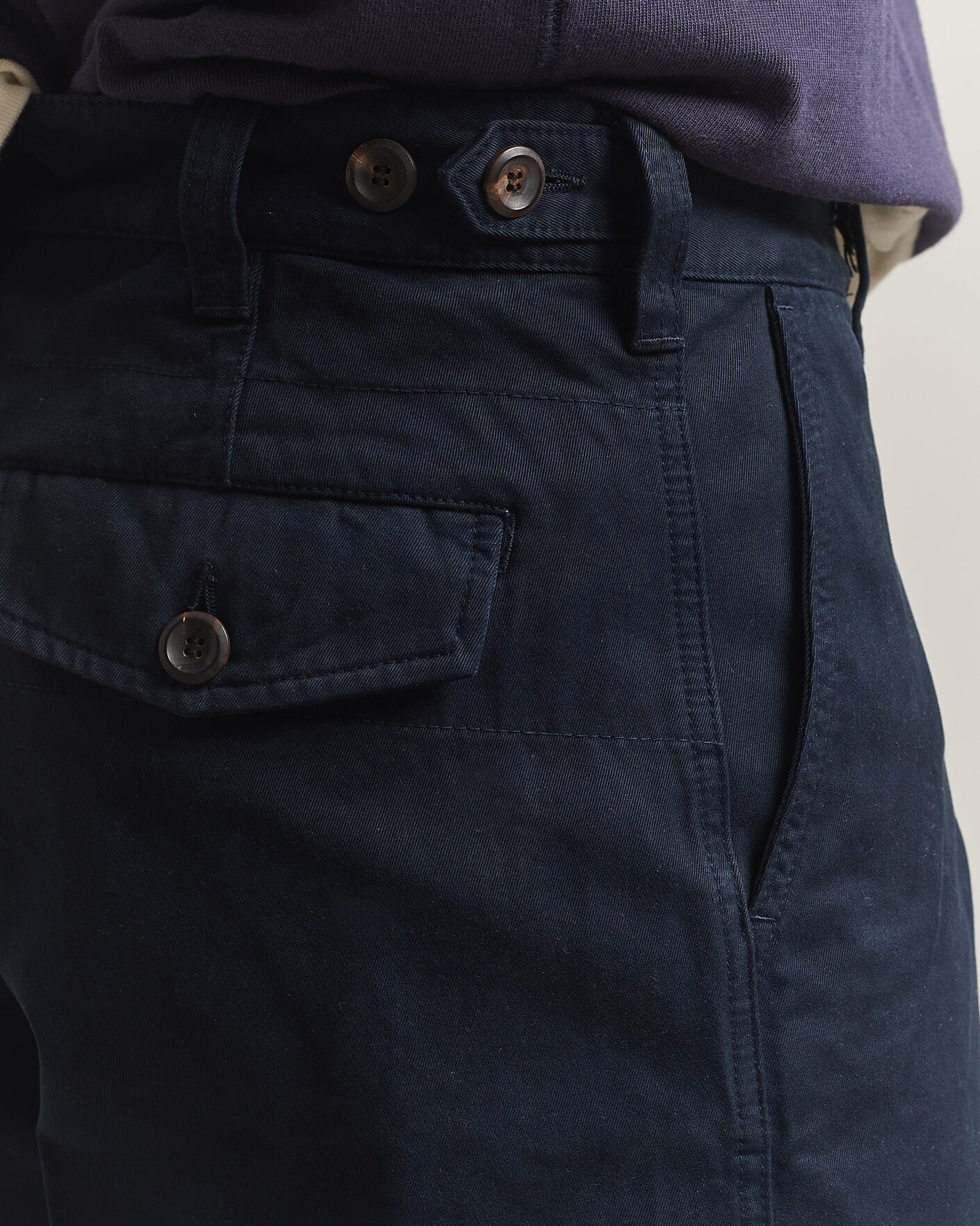 Men | Trousers | Drake's | Peached Flat Front Cotton Chino Navy