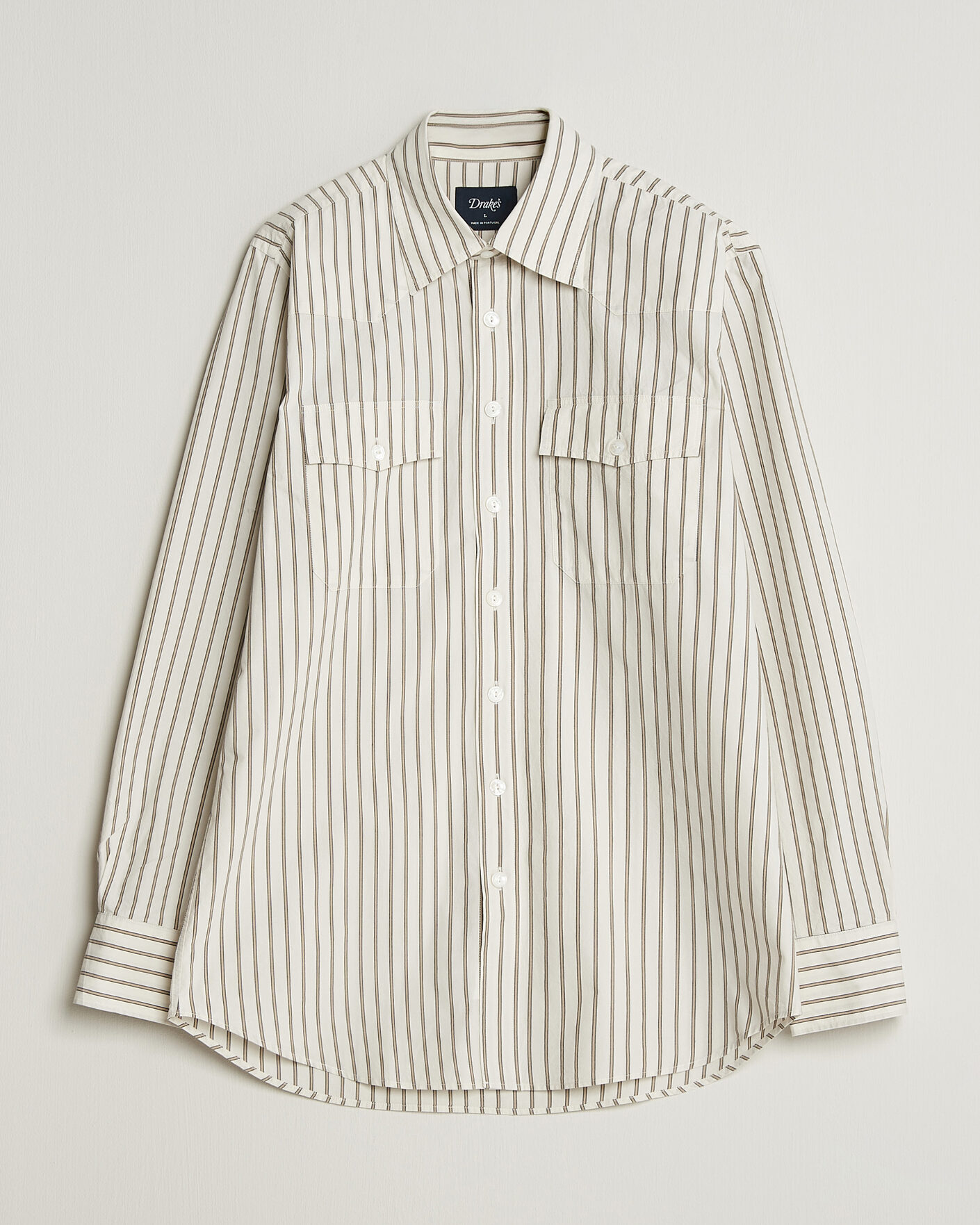 Men | Shirts | Drake's | Striped Western Shirt White