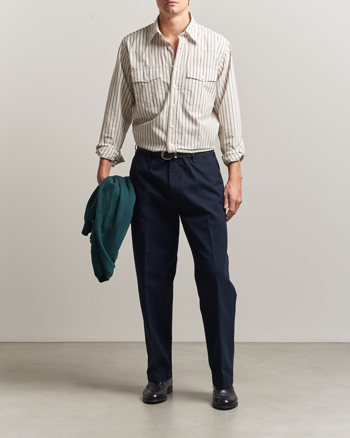 Men | Shirts | Drake's | Striped Western Shirt White