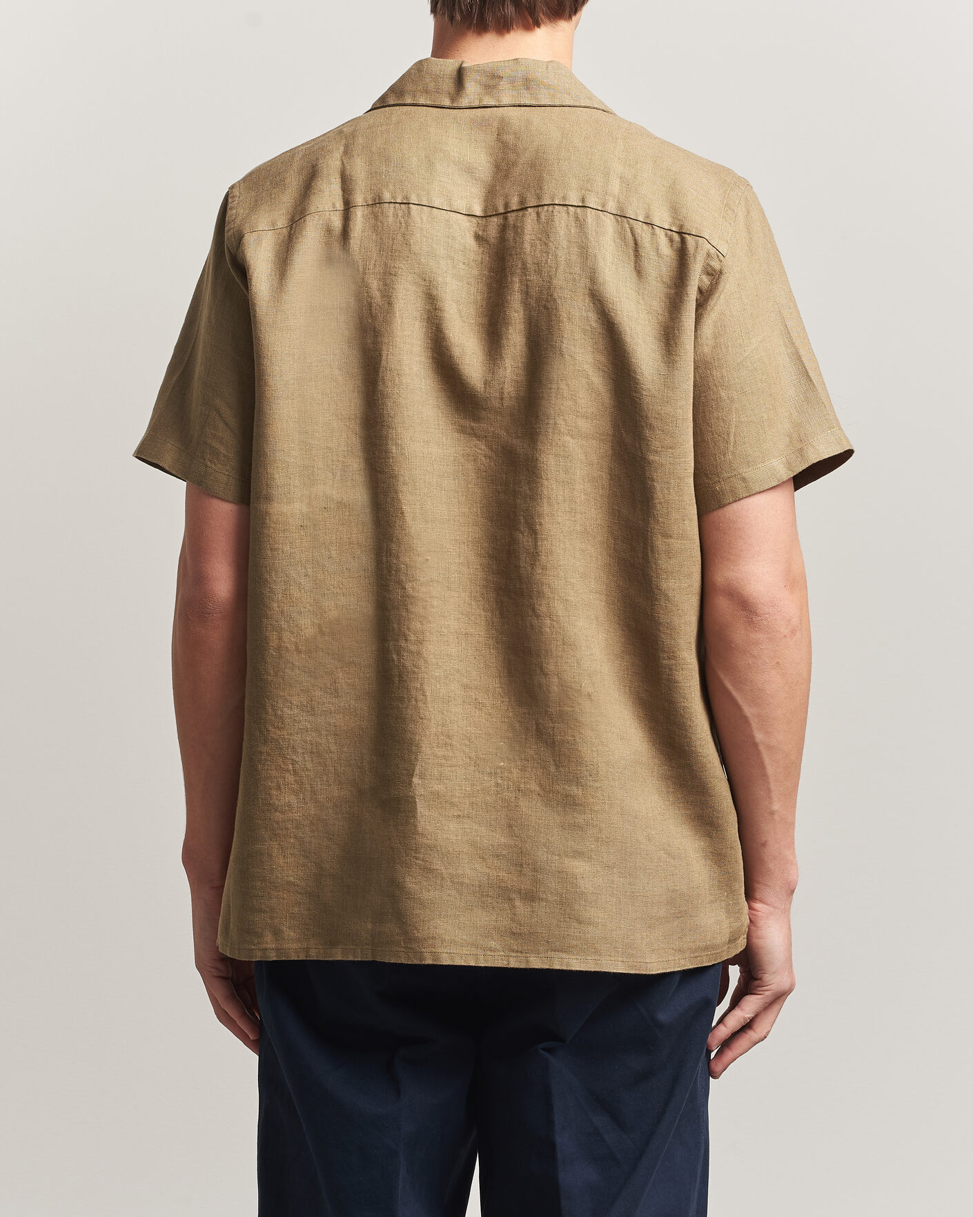 Men | Shirts | Drake's | Military Short Sleeve Camp Collar Shirt Khaki