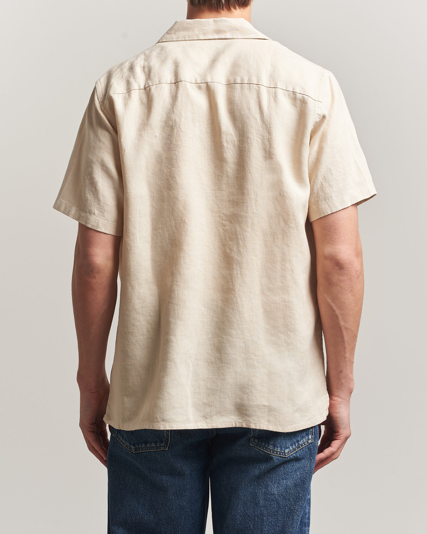 Men | Shirts | Drake's | Military Short Sleeve Camp Collar Shirt Ecru
