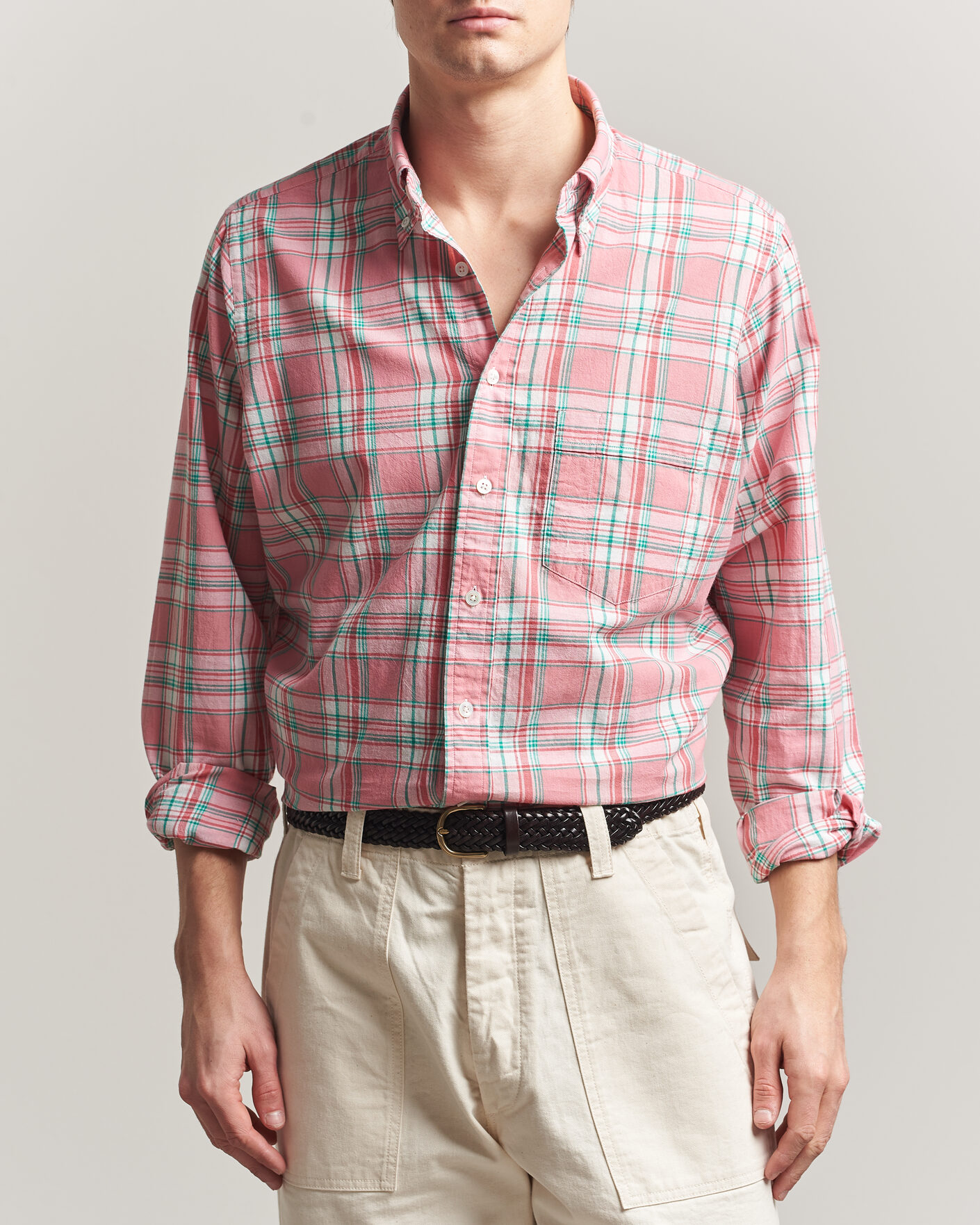 Men | Shirts | Drake's | Madrass Checked Button Down Shirt Pink