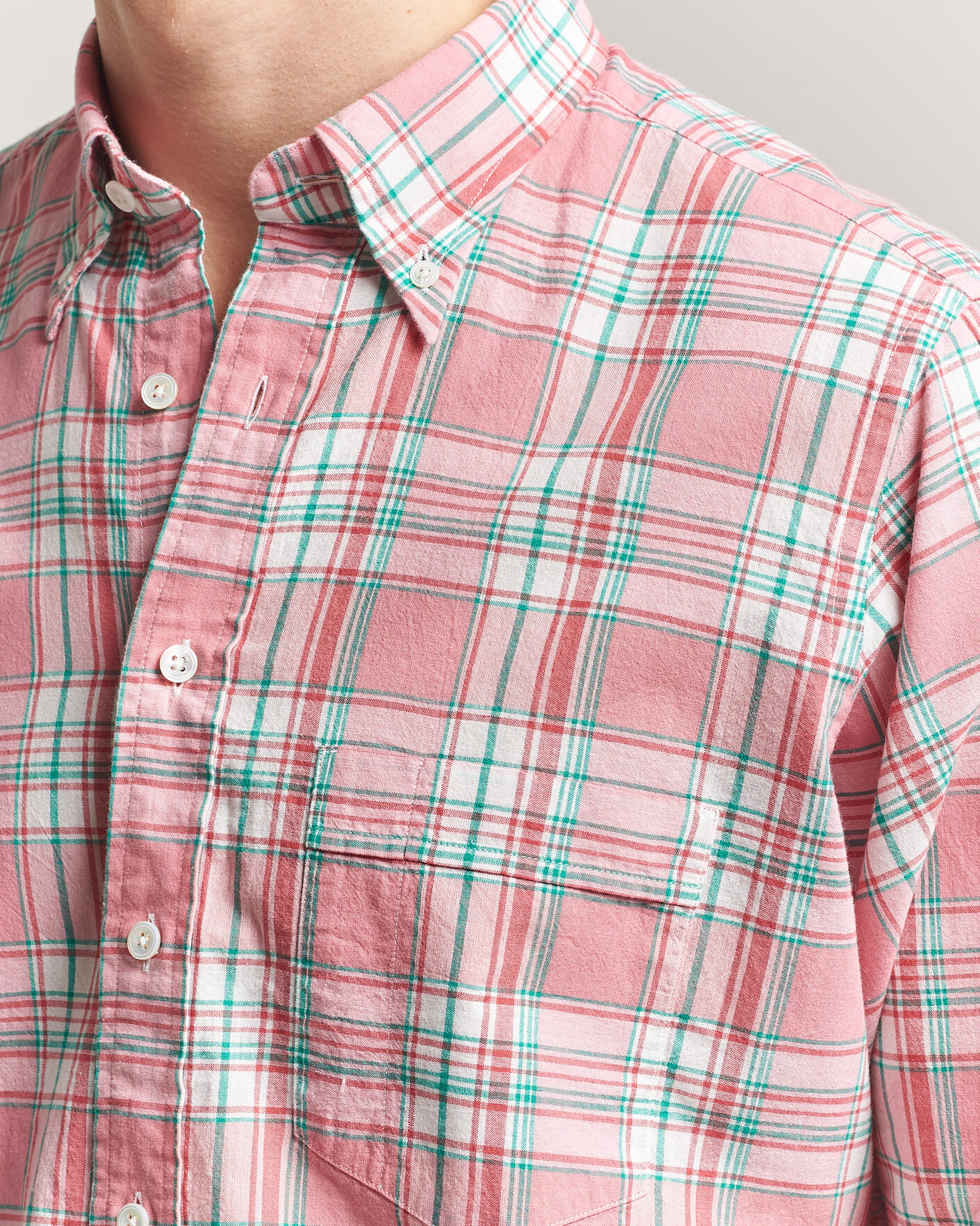 Men | Shirts | Drake's | Madrass Checked Button Down Shirt Pink