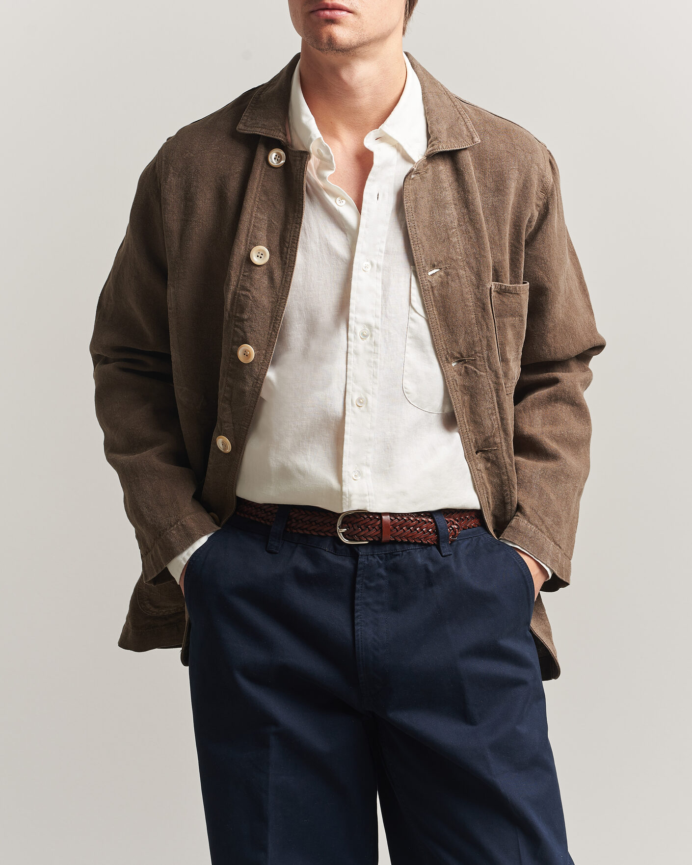 Men | Coats & Jackets | Drake's | Heavy Linen Chore Jacket Brown