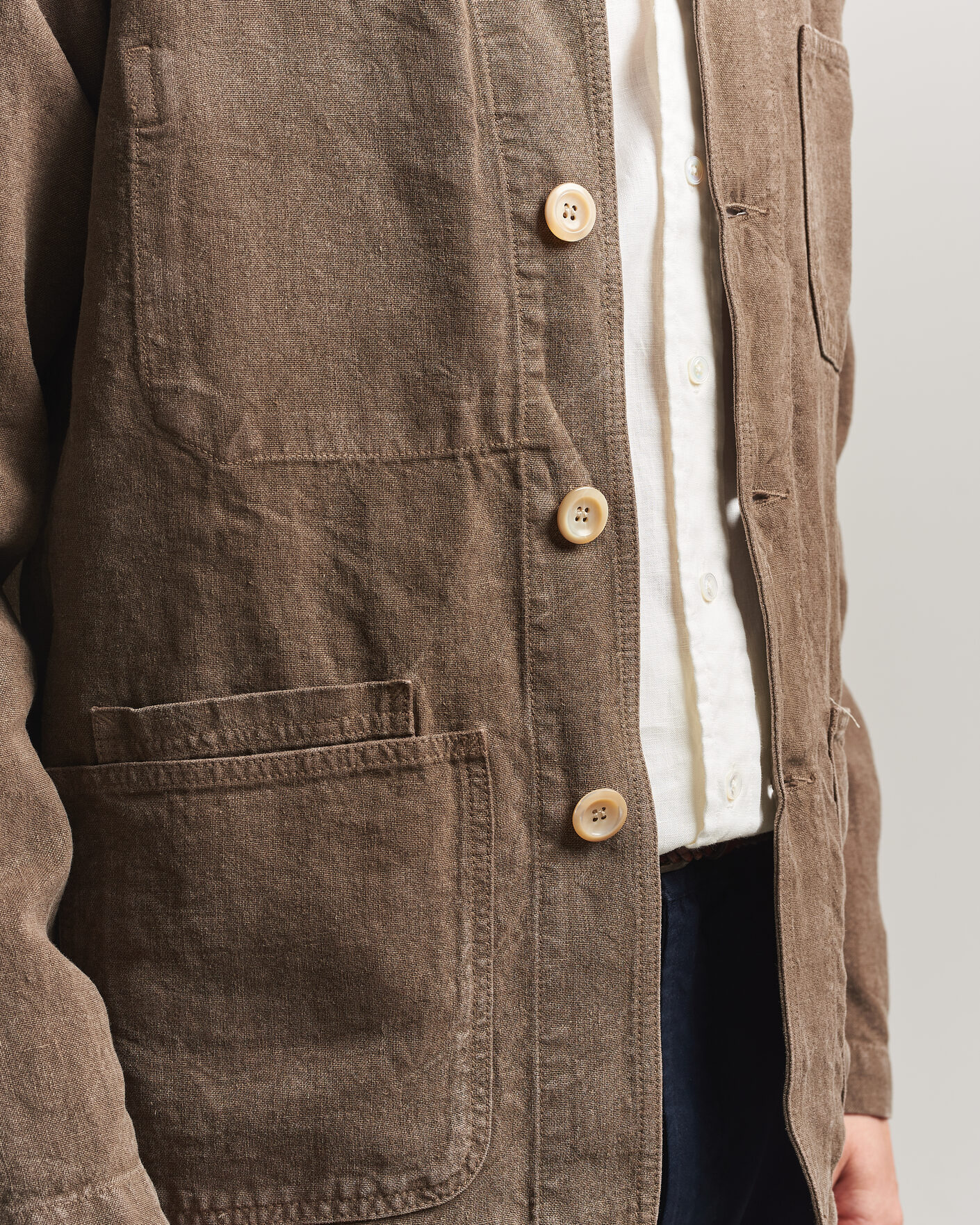 Men | Coats & Jackets | Drake's | Heavy Linen Chore Jacket Brown