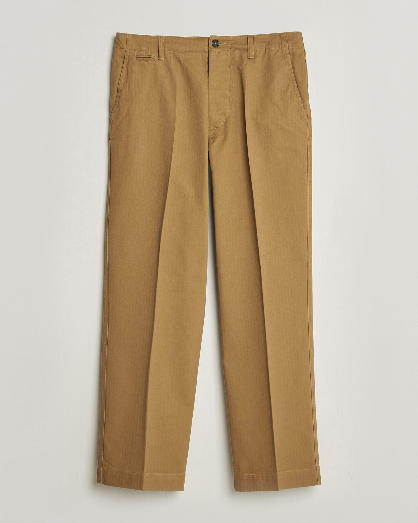 Men | Trousers | Drake's | Herringbone Wide Leg Chino Khaki