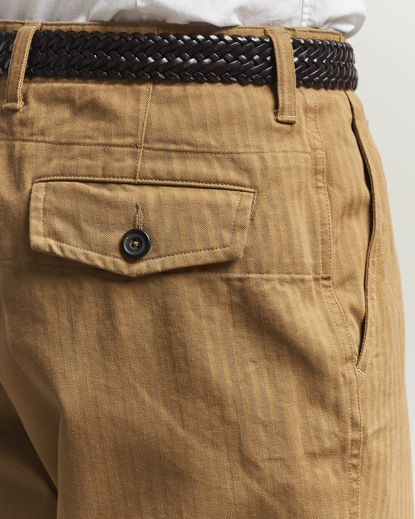 Men | Trousers | Drake's | Herringbone Wide Leg Chino Khaki