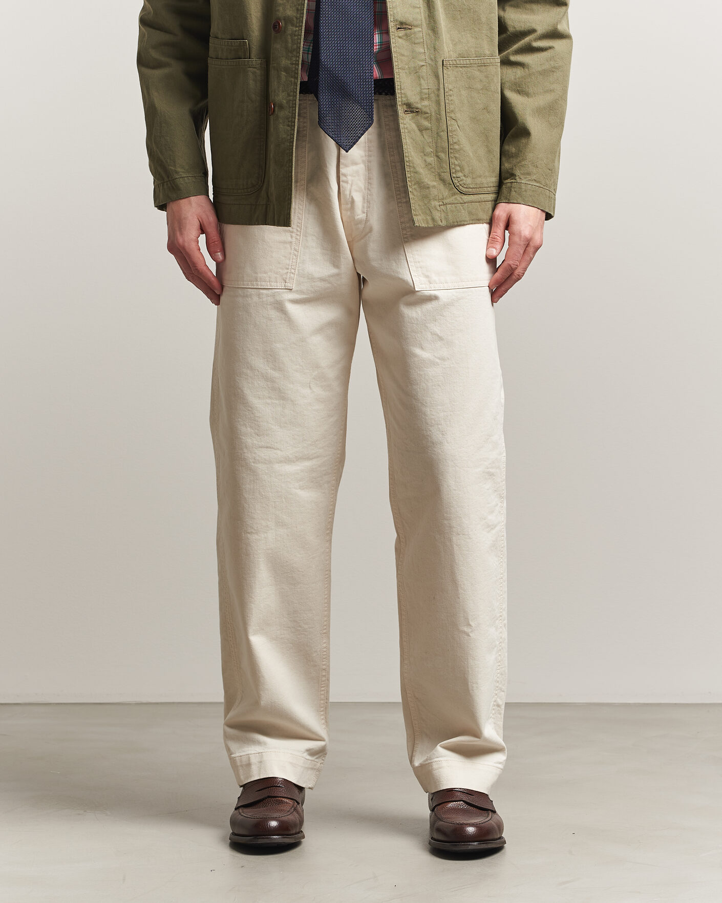 Men | Trousers | Drake's | Twill Fatigue Trousers Ecru