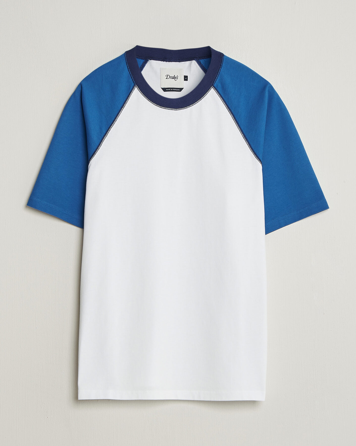 Men | T-Shirts | Drake's | Two Tone Raglan T-Shirt White/Blue
