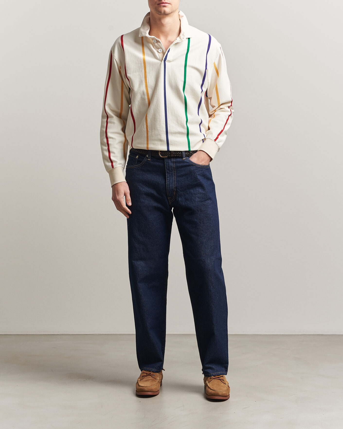 Men | Sweaters & Knitwear | Drake's | Colourful Vertical Stripe Rugby White