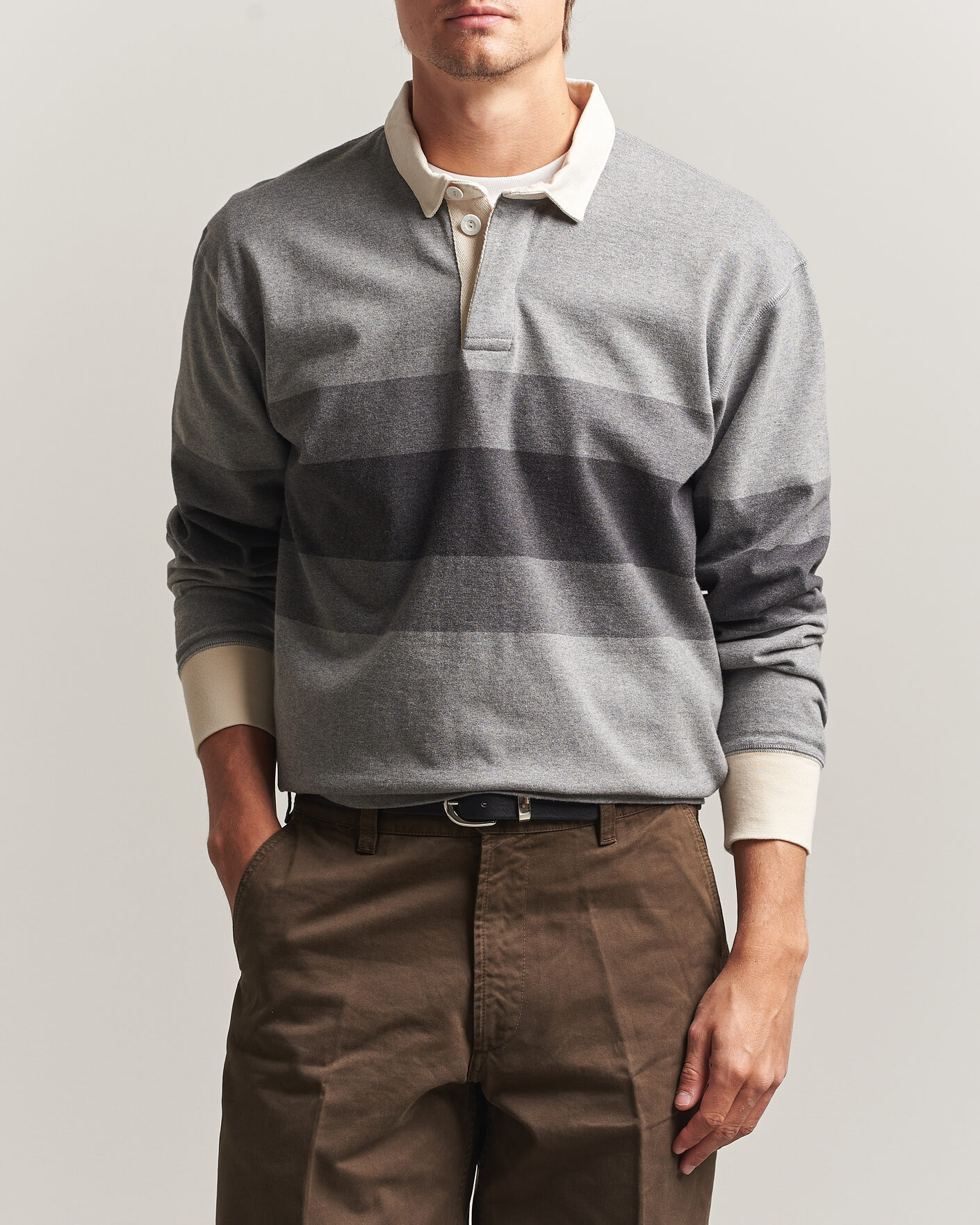Men | Sweaters & Knitwear | Drake's | Melange Stripe Rugby Grey