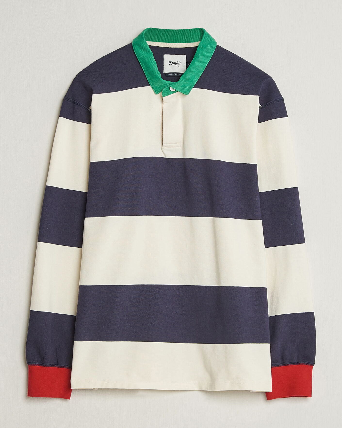 Men | Sweaters & Knitwear | Drake's | Dual Block Stripe Rugby Whie/Navy