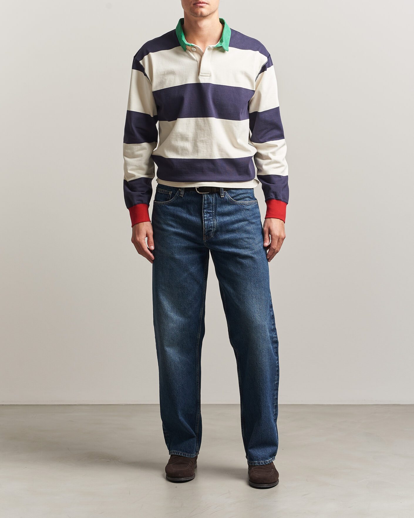 Men | Sweaters & Knitwear | Drake's | Dual Block Stripe Rugby Whie/Navy