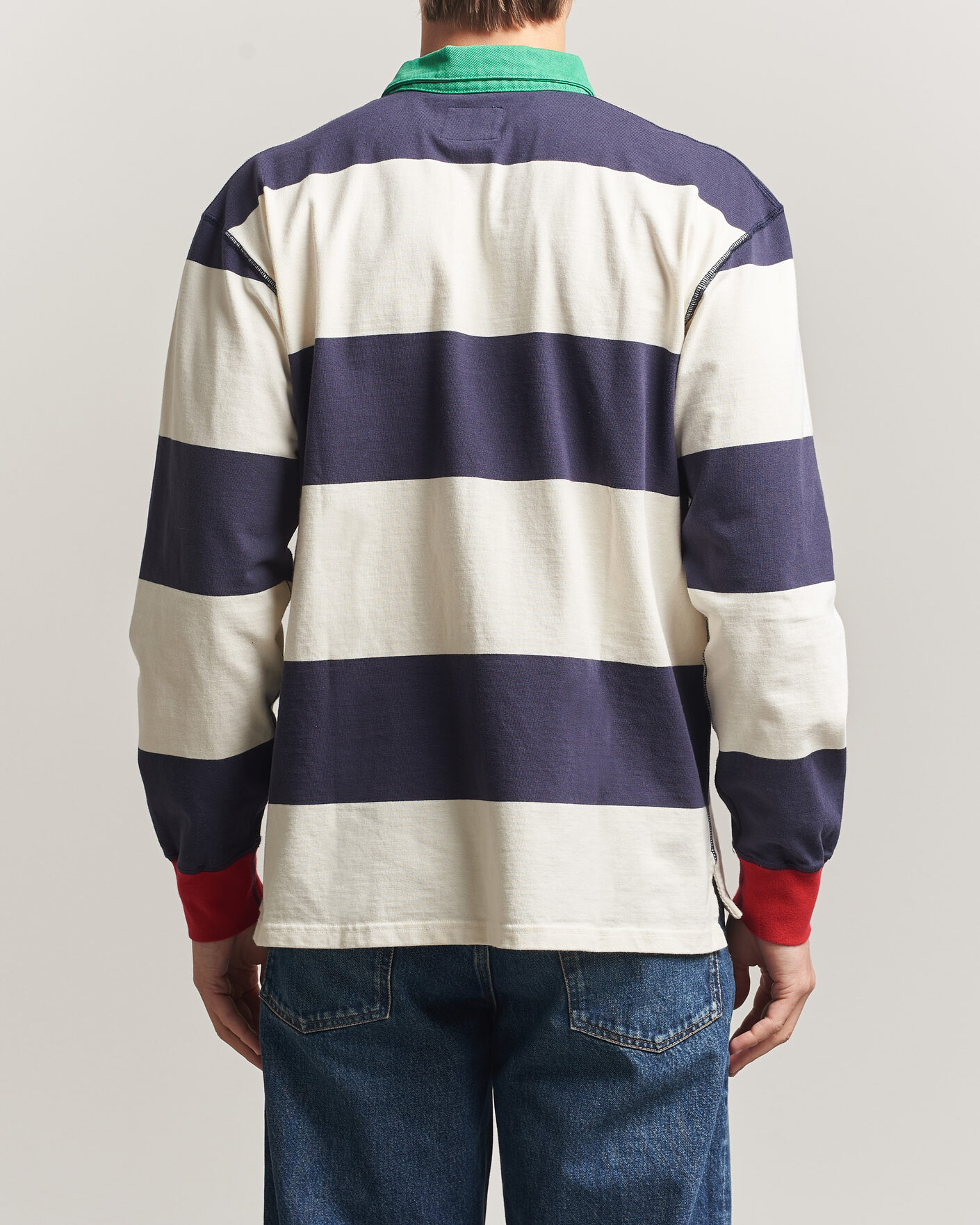 Men | Sweaters & Knitwear | Drake's | Dual Block Stripe Rugby Whie/Navy