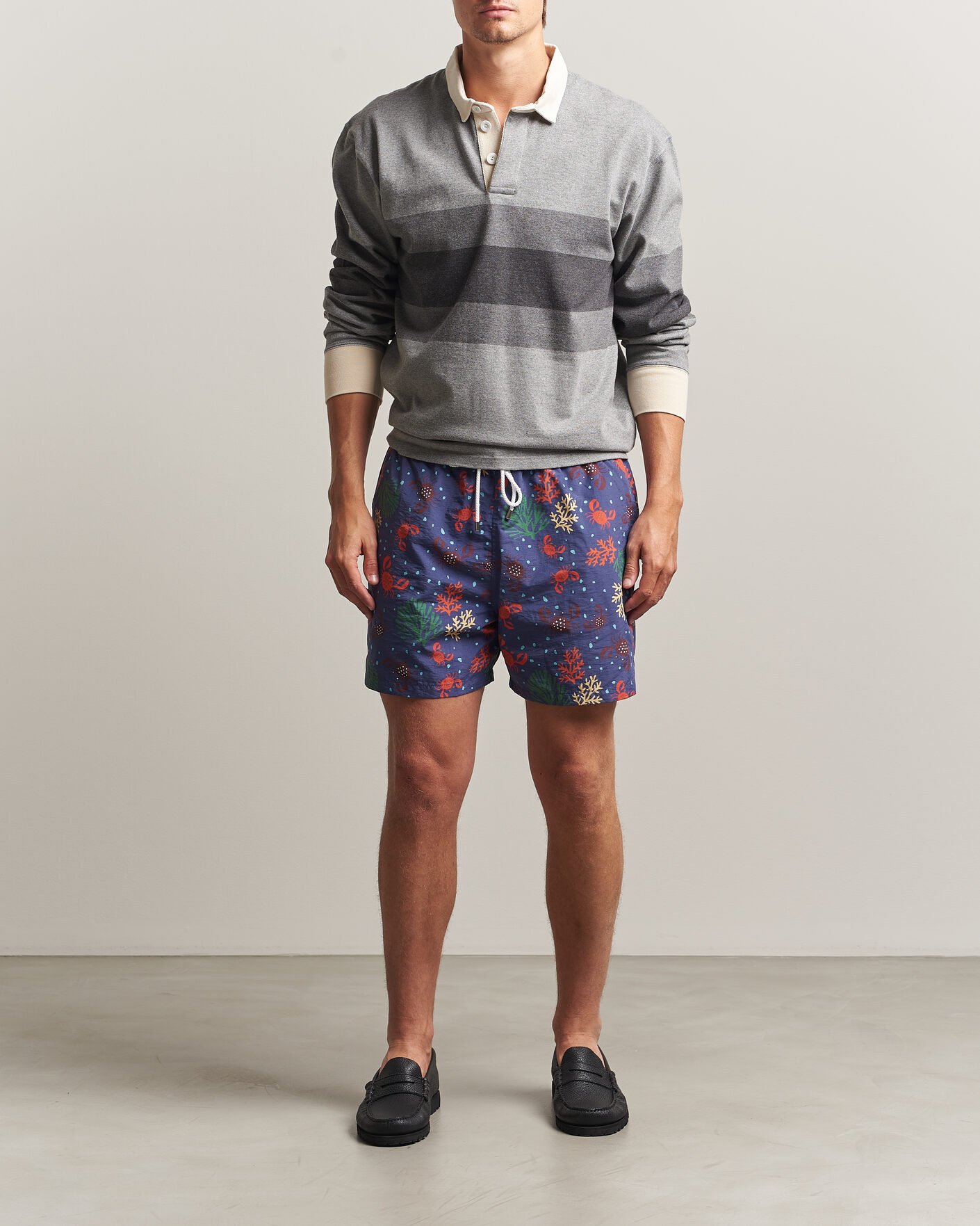 Men | Swimwear | Drake's | Crabs Drawstring Swimshorts Blue