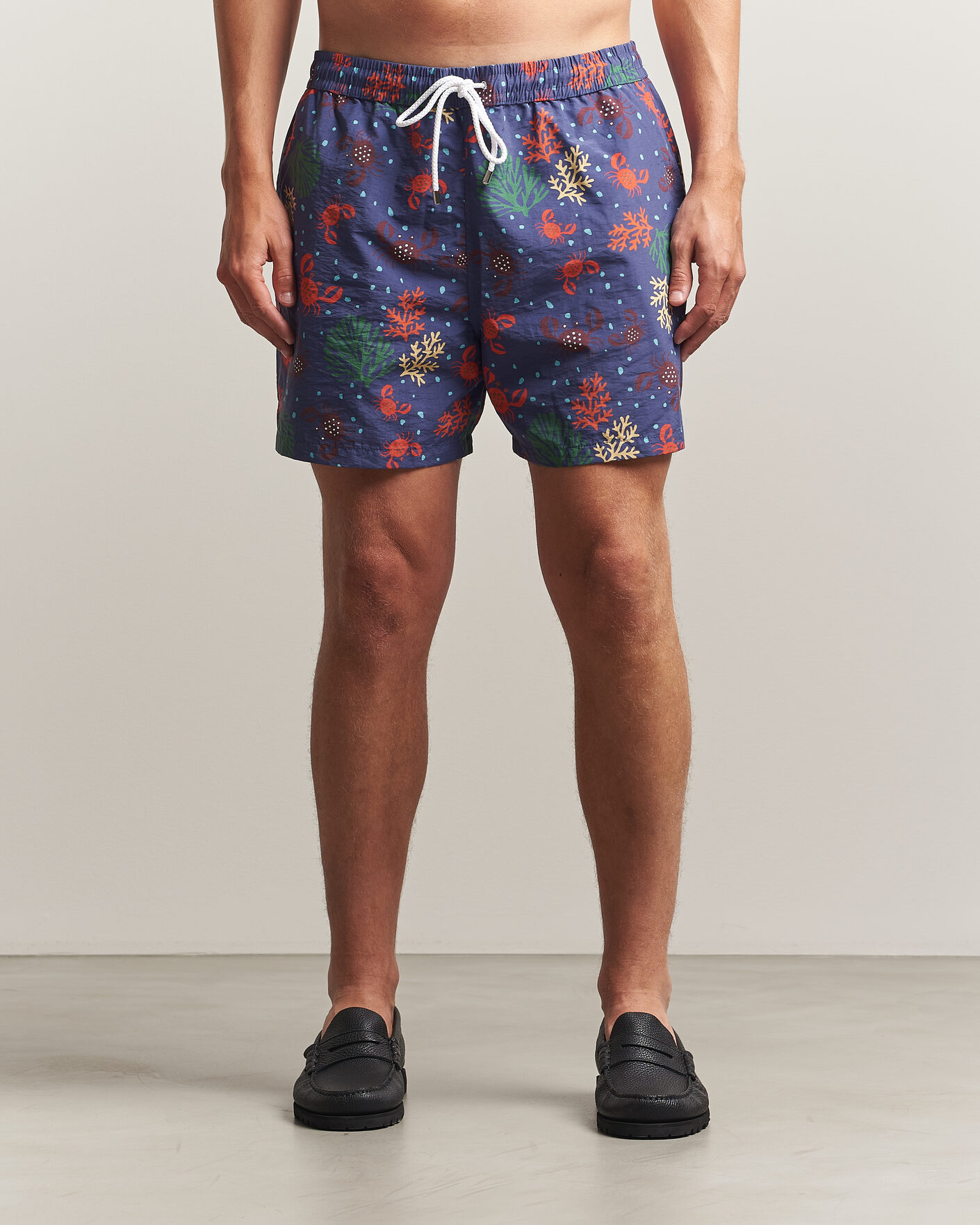 Men | Swimwear | Drake's | Crabs Drawstring Swimshorts Blue
