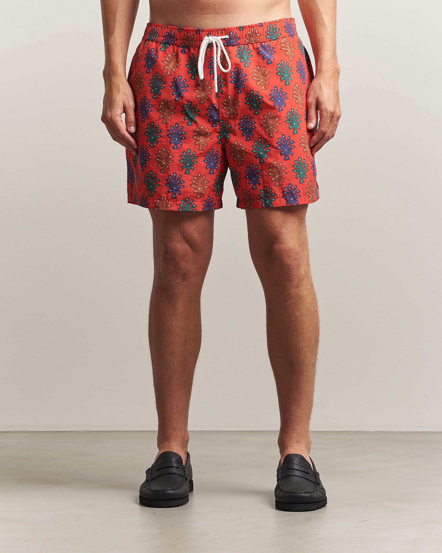 Men | Swimwear | Drake's | Trees Drawstring Swimshorts Tomato