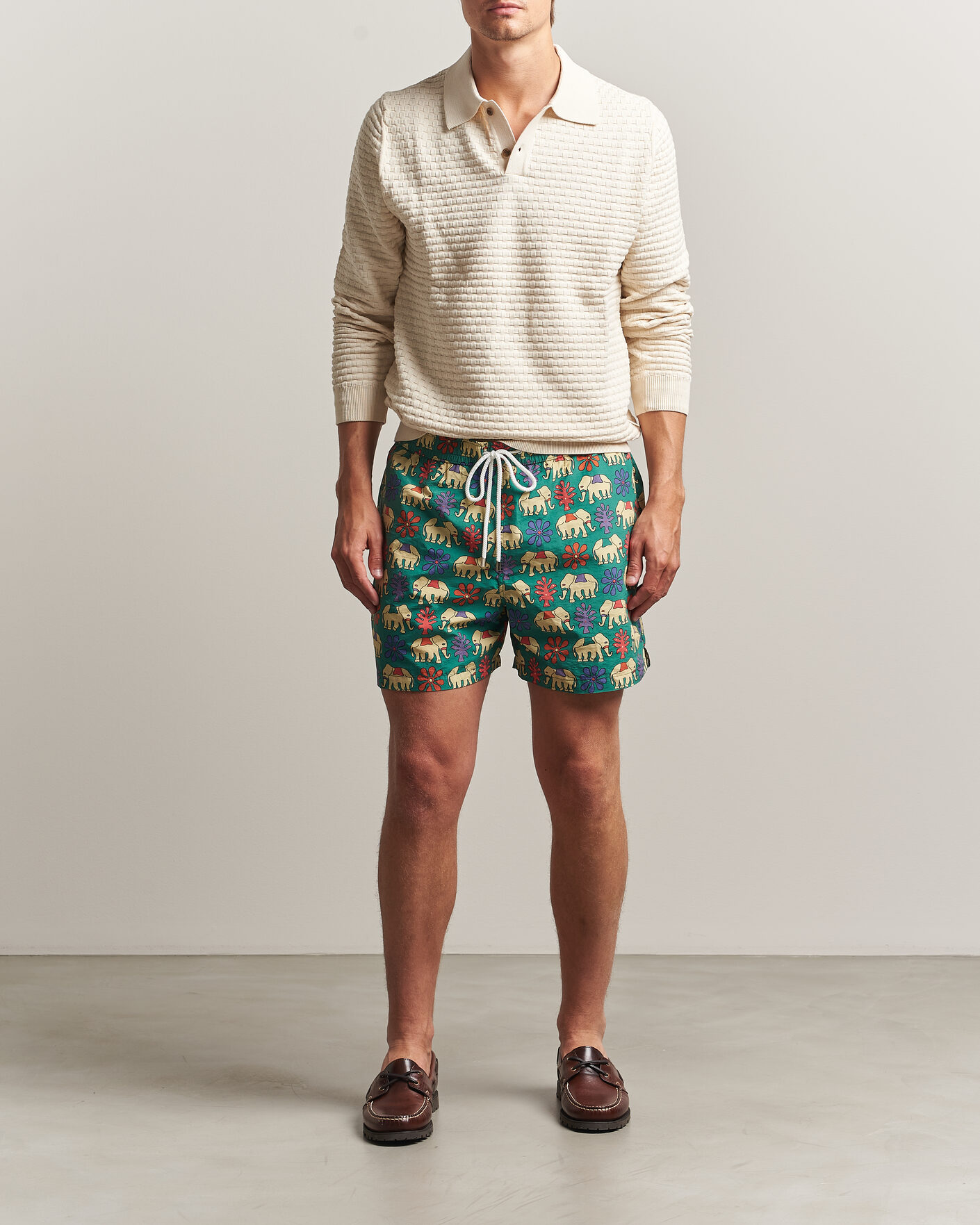 Men | Swimwear | Drake's | Elephants Drawstring Swimshorts Green