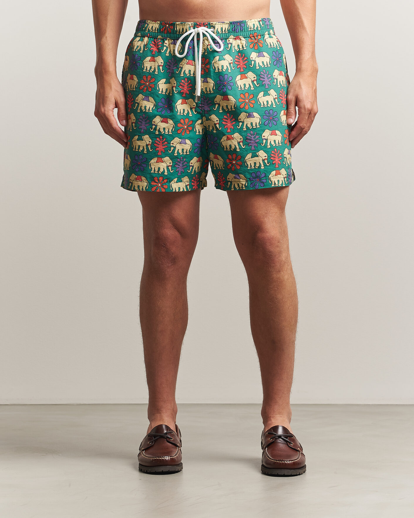 Men | Swimwear | Drake's | Elephants Drawstring Swimshorts Green